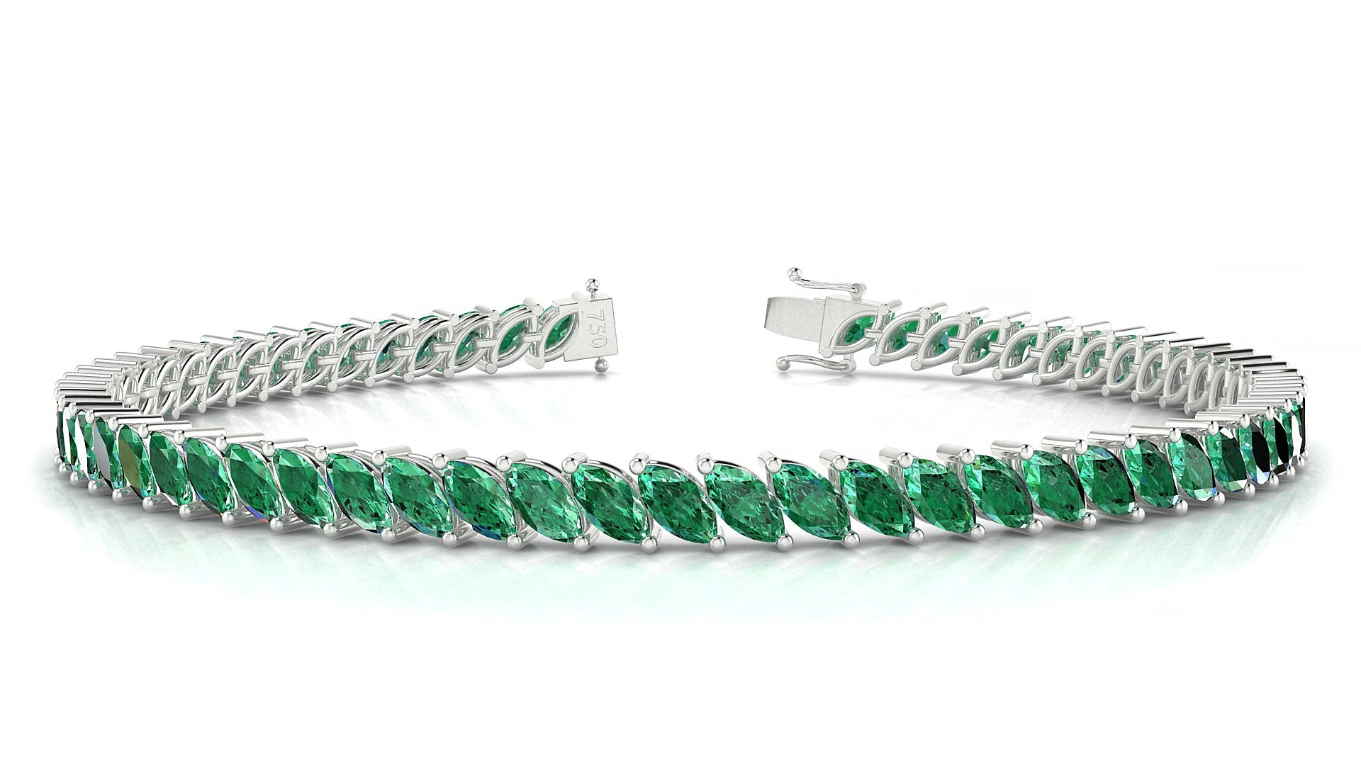 Venezia | 18k White Gold 5 x 2.5 mm Marquise Natural Emerald 15 cm Tennis Bracelet