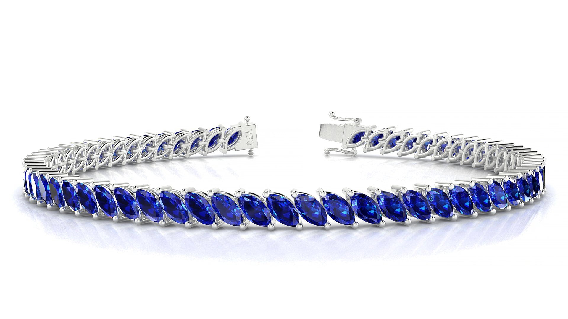 Venezia | 18k White Gold 5 x 2.5 mm Marquise Natural Sapphire 15 cm Tennis Bracelet