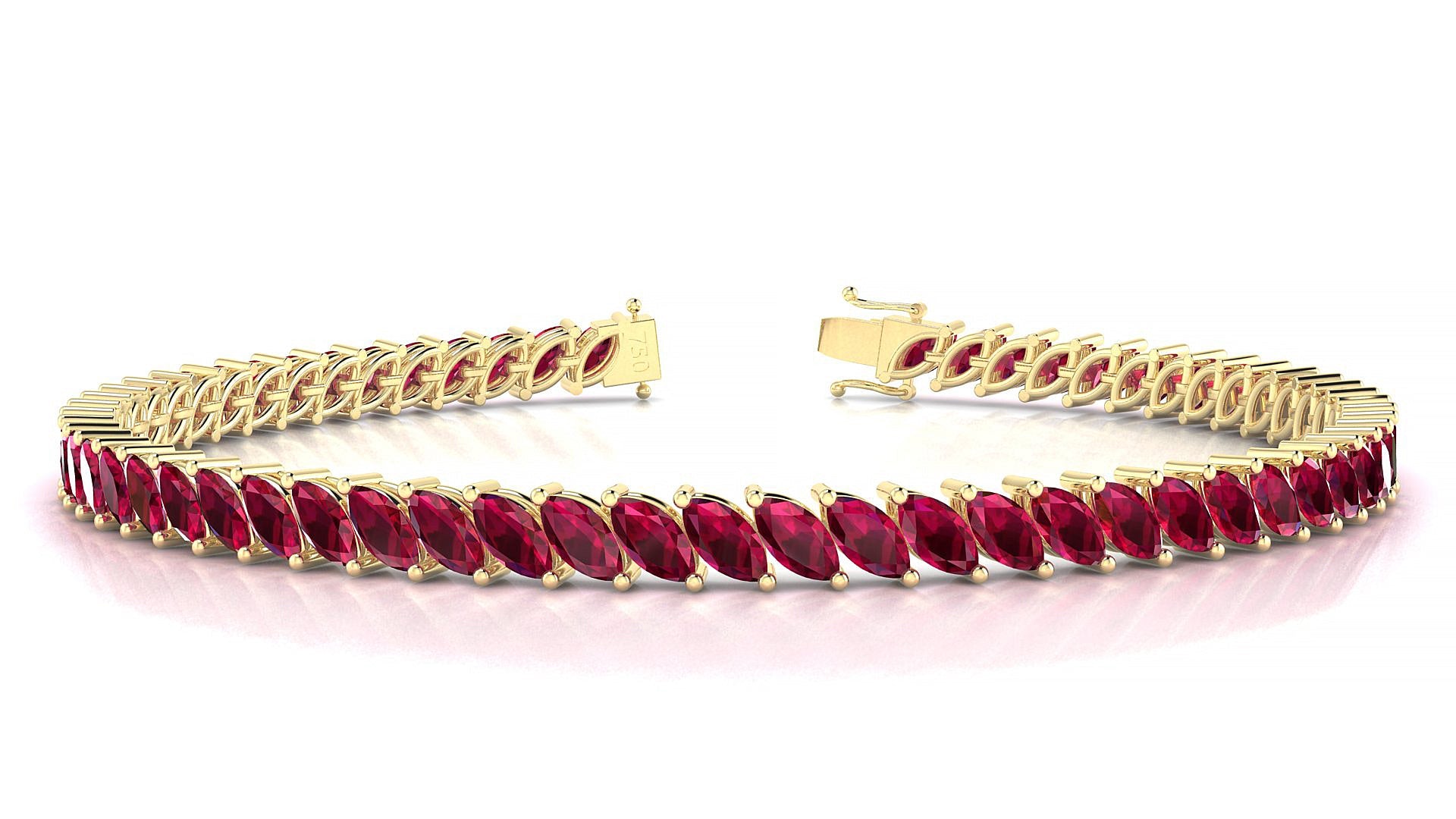 Venezia | 18k Yellow Gold 5 x 2.5 mm Marquise Natural Ruby Tennis Bracelet