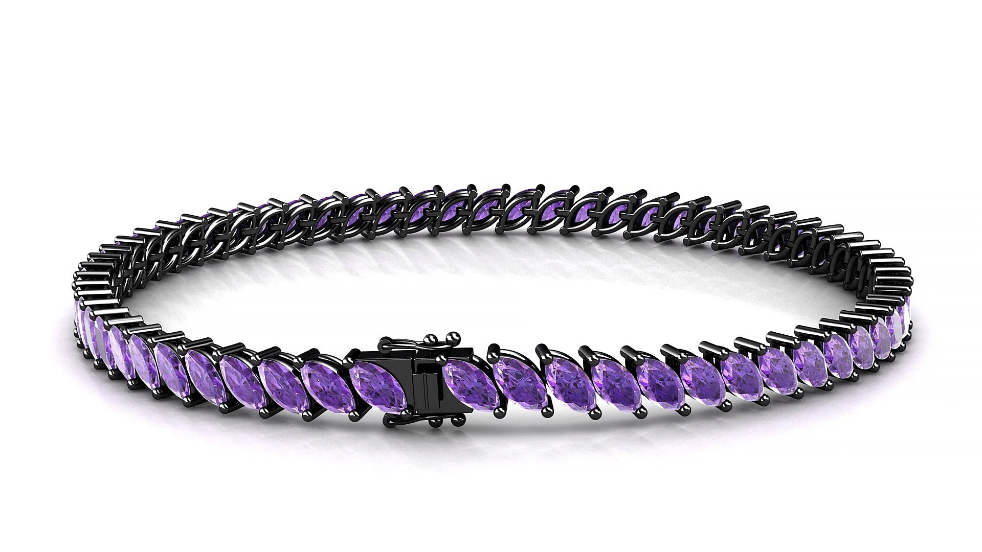 Venezia | 18k Black Gold 5 x 2.5 mm Marquise Natural Amethyst Tennis Bracelet