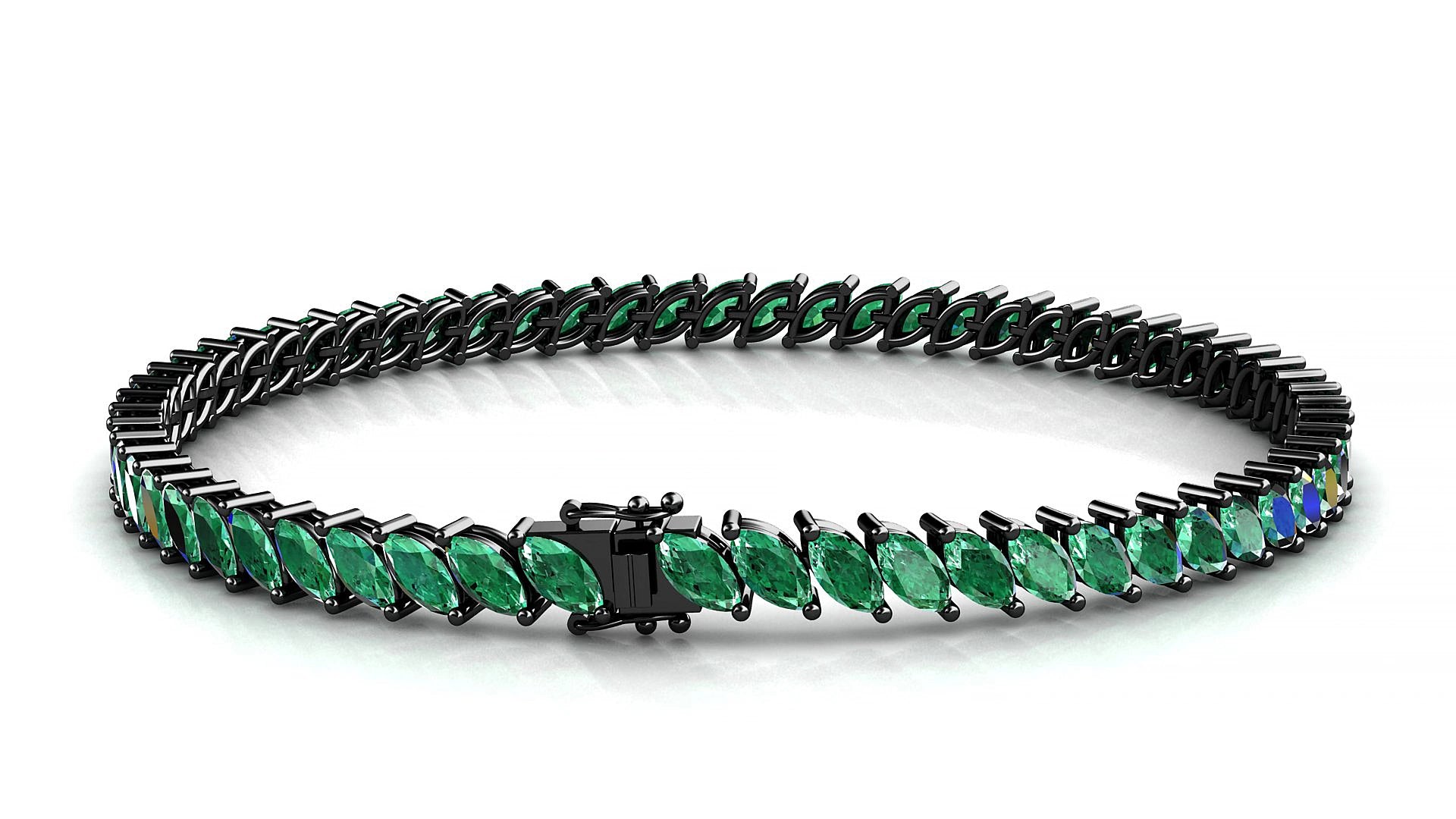 Venezia | 18k Black Gold 5 x 2.5 mm Marquise Natural Emerald 15 cm Tennis Bracelet