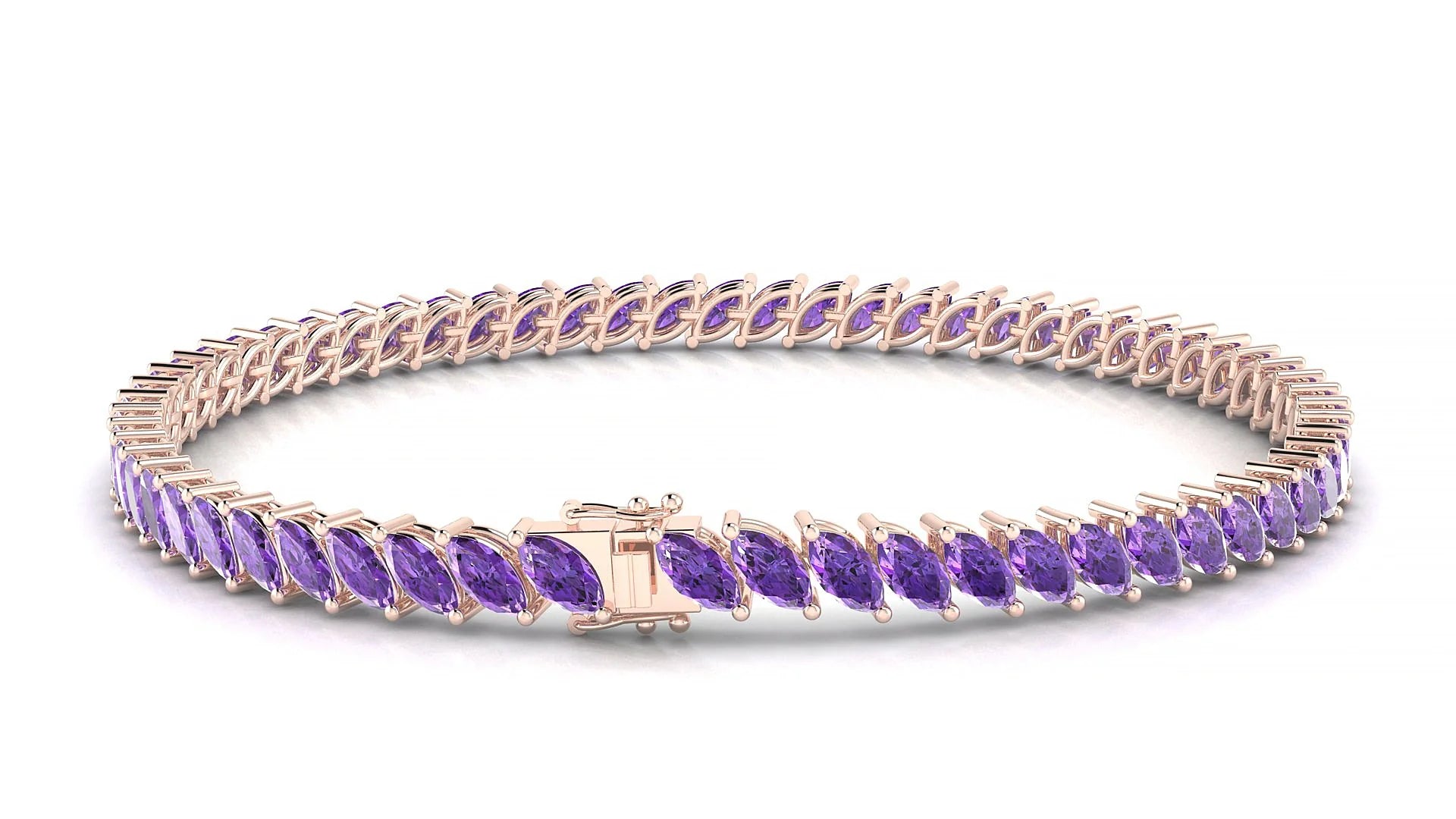 Venezia | 18k Rose Gold 5 x 2.5 mm Marquise Natural Amethyst Tennis Bracelet