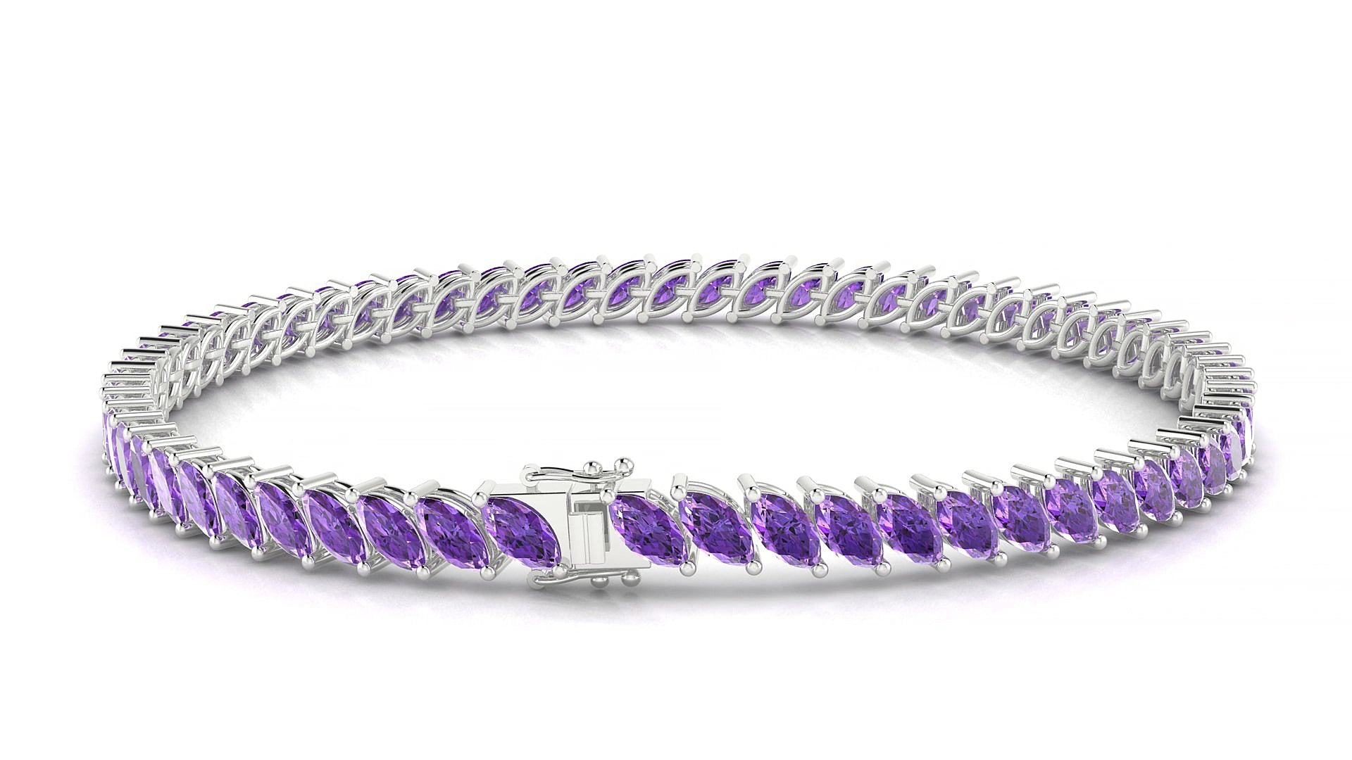 Venezia | 18k White Gold 5 x 2.5 mm Marquise Natural Amethyst 16 cm Tennis Bracelet