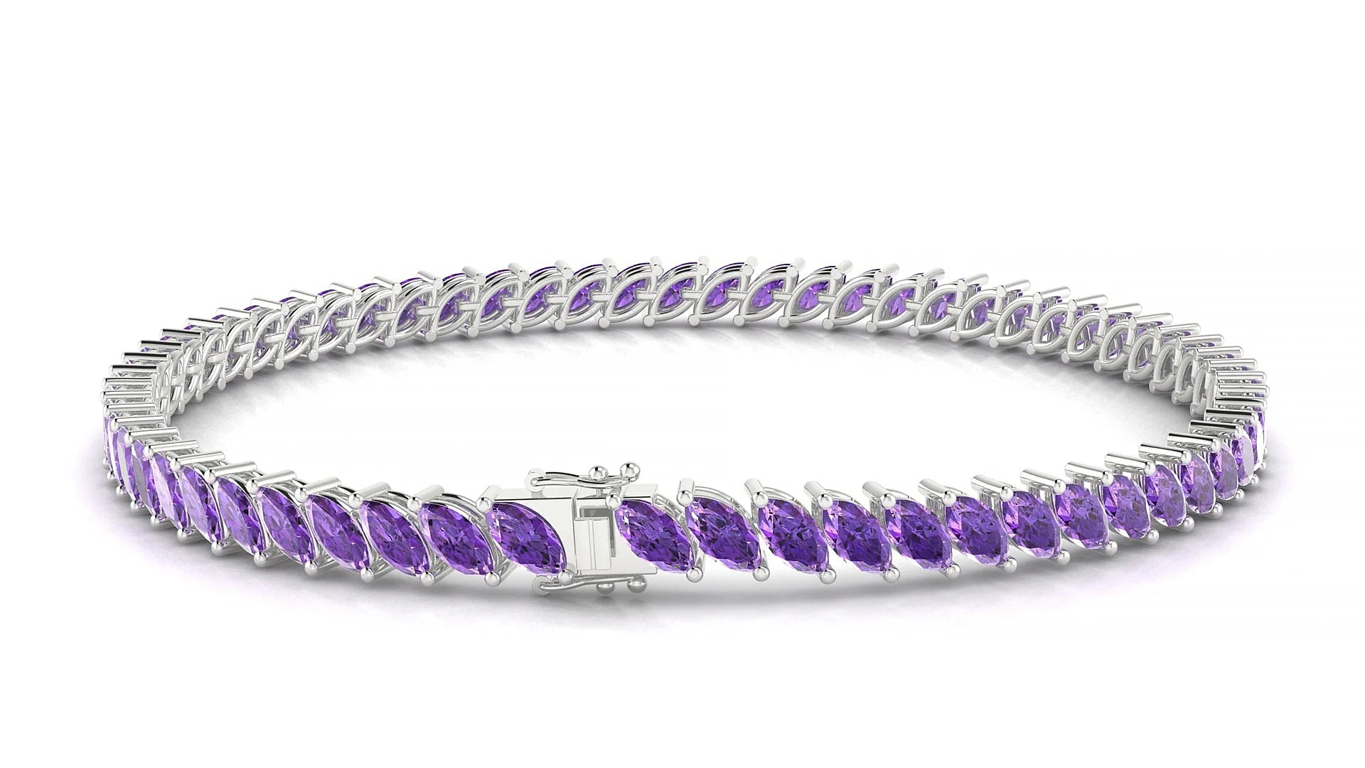 Venezia | 18k White Gold 5 x 2.5 mm Marquise Natural Amethyst Tennis Bracelet