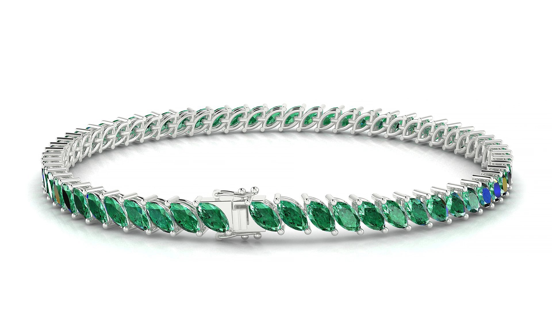 Venezia | 18k White Gold 5 x 2.5 mm Marquise Natural Emerald 15 cm Tennis Bracelet
