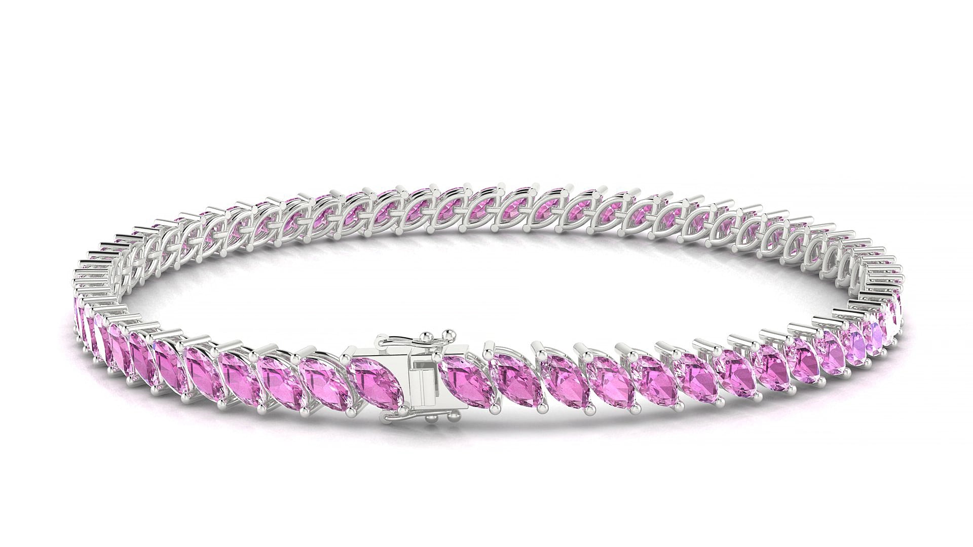 Venezia | 18k White Gold 5 x 2.5 mm Marquise Natural Pink Sapphire 15 cm Tennis Bracelet