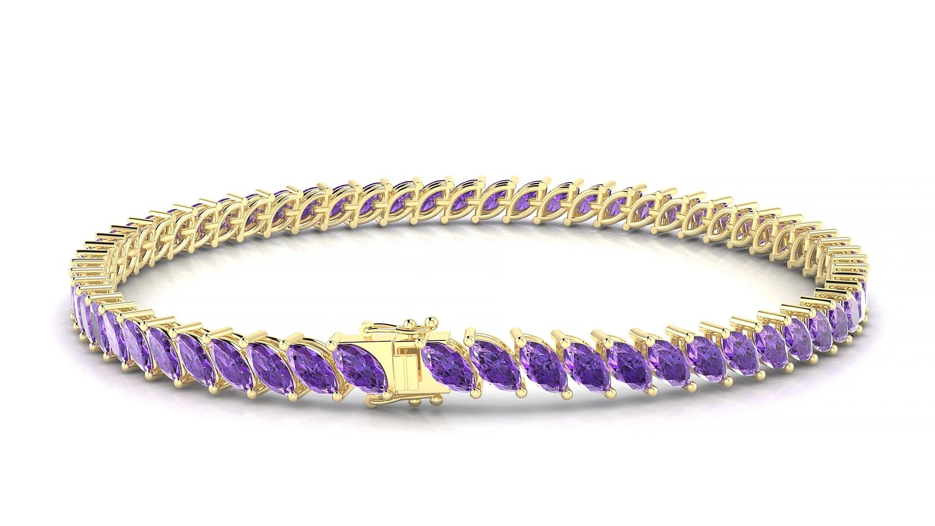 Venezia | 18k Yellow Gold 5 x 2.5 mm Marquise Natural Amethyst Tennis Bracelet