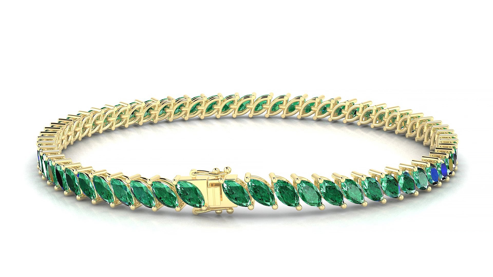Venezia | 18k Yellow Gold 5 x 2.5 mm Marquise Natural Emerald 15 cm Tennis Bracelet