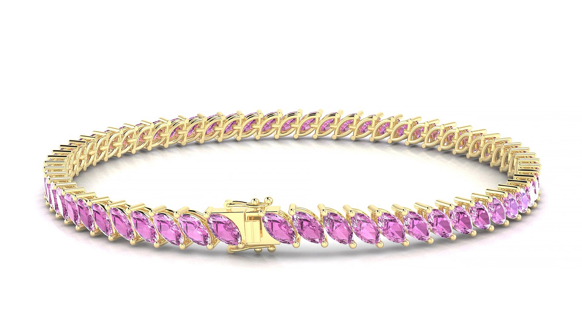 Venezia | 18k Yellow Gold 5 x 2.5 mm Marquise Natural Pink Sapphire 15 cm Tennis Bracelet