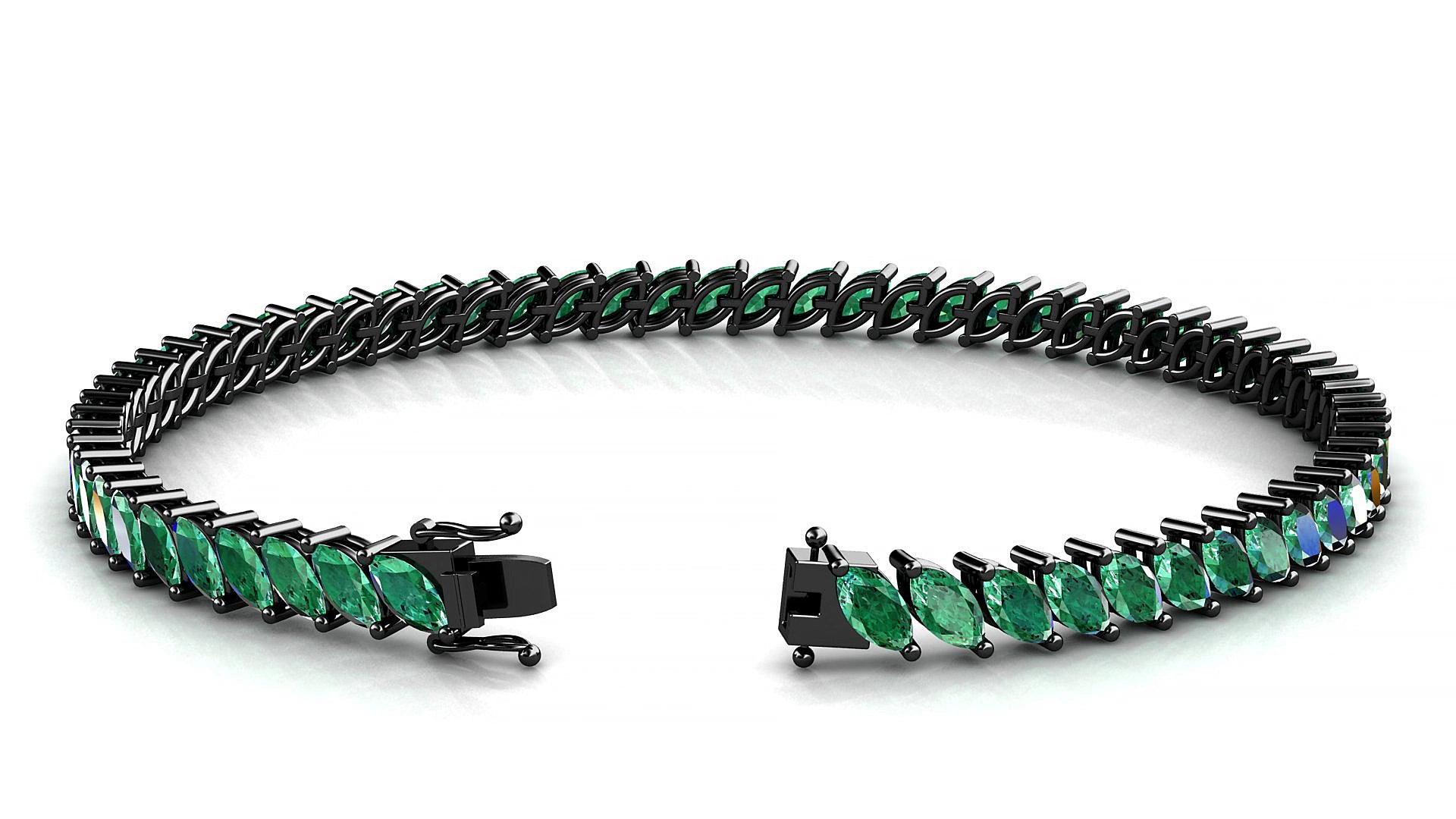 Venezia | 18k Black Gold 5 x 2.5 mm Marquise Natural Emerald 15 cm Tennis Bracelet
