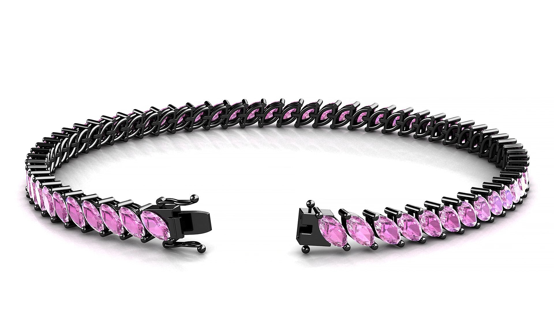 Venezia | 18k Black Gold 5 x 2.5 mm Marquise Natural Pink Sapphire 15 cm Tennis Bracelet