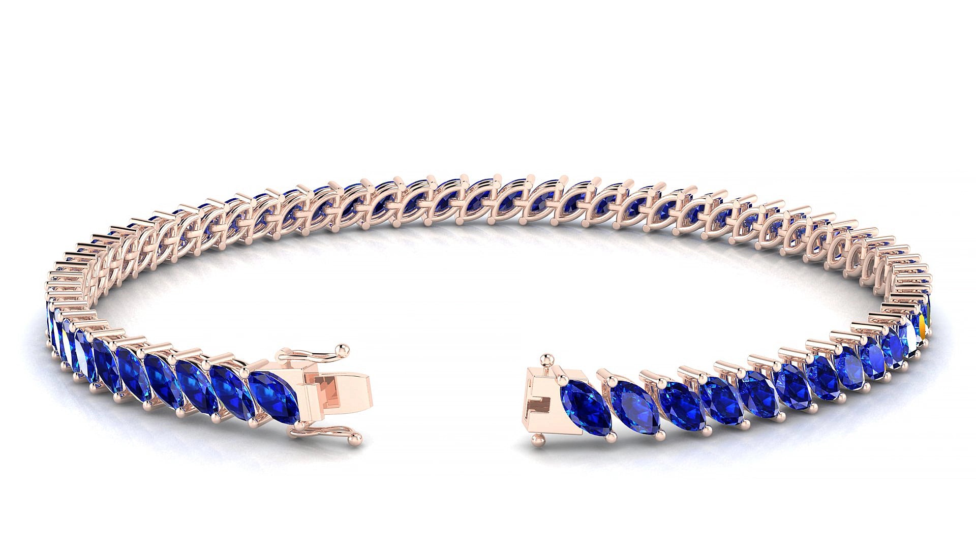 Venezia | 18k Rose Gold 5 x 2.5 mm Marquise Natural Sapphire 15 cm Tennis Bracelet