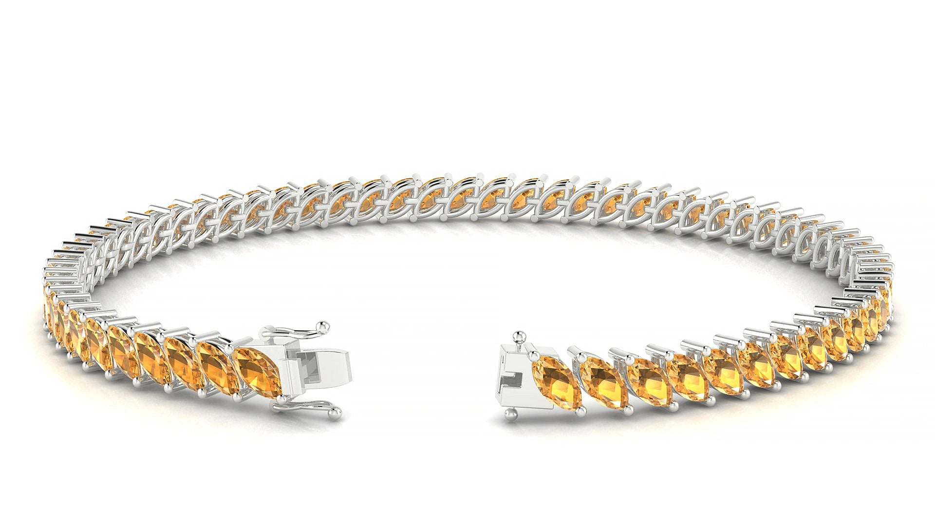 Venezia | 18k White Gold 5 x 2.5 mm Marquise Natural Citrine 15 cm Tennis Bracelet