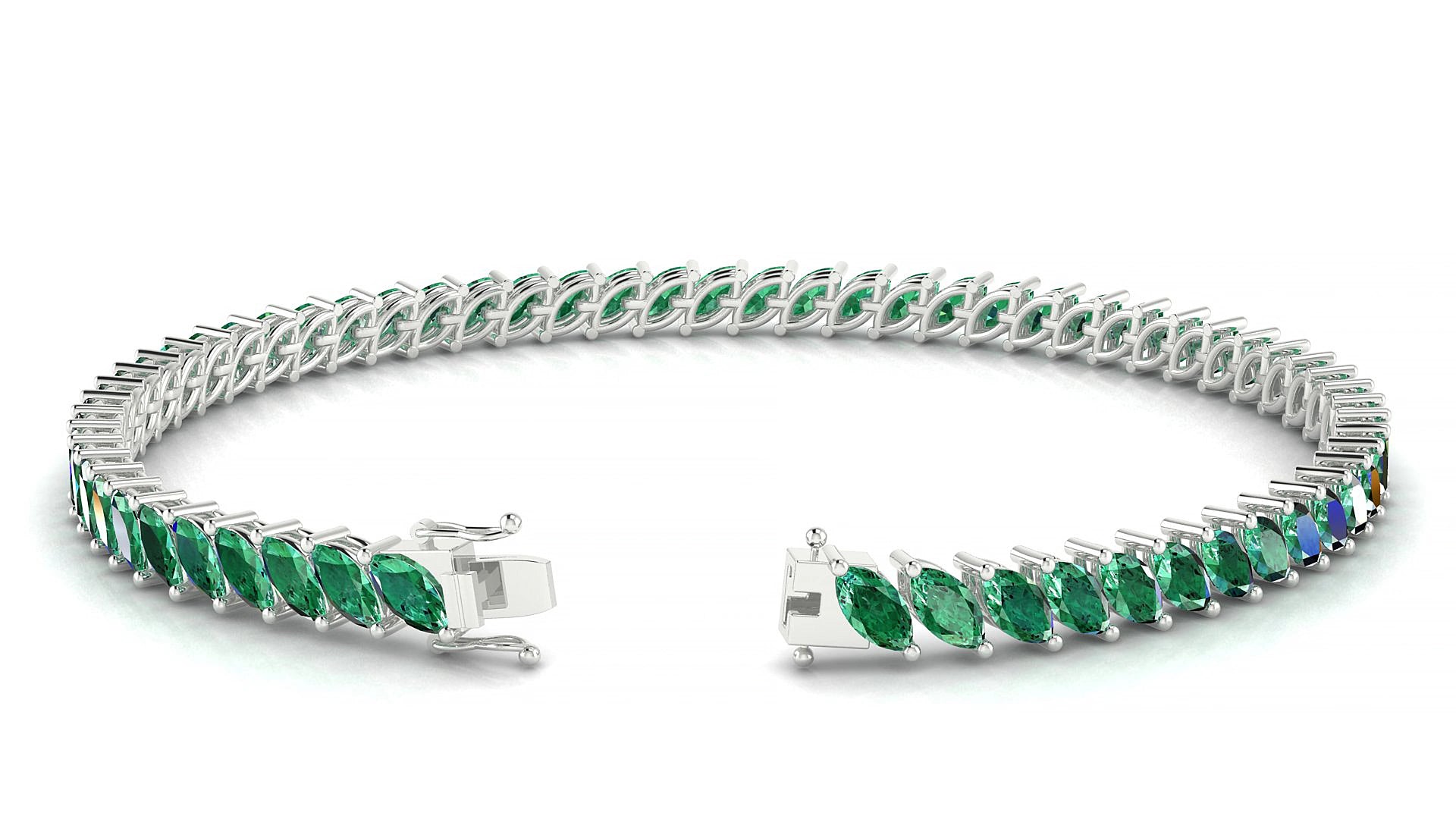Venezia | 18k White Gold 5 x 2.5 mm Marquise Natural Emerald 15 cm Tennis Bracelet