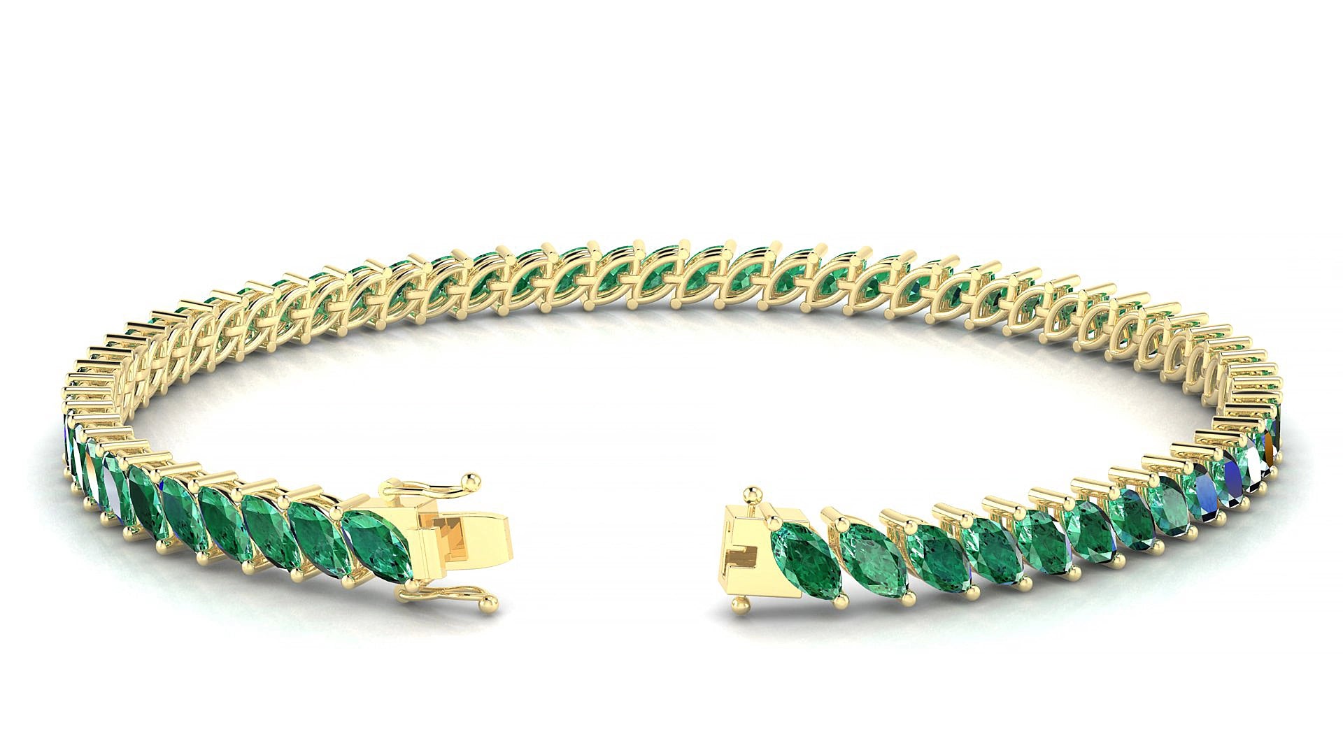 Venezia | 18k Yellow Gold 5 x 2.5 mm Marquise Natural Emerald 15 cm Tennis Bracelet