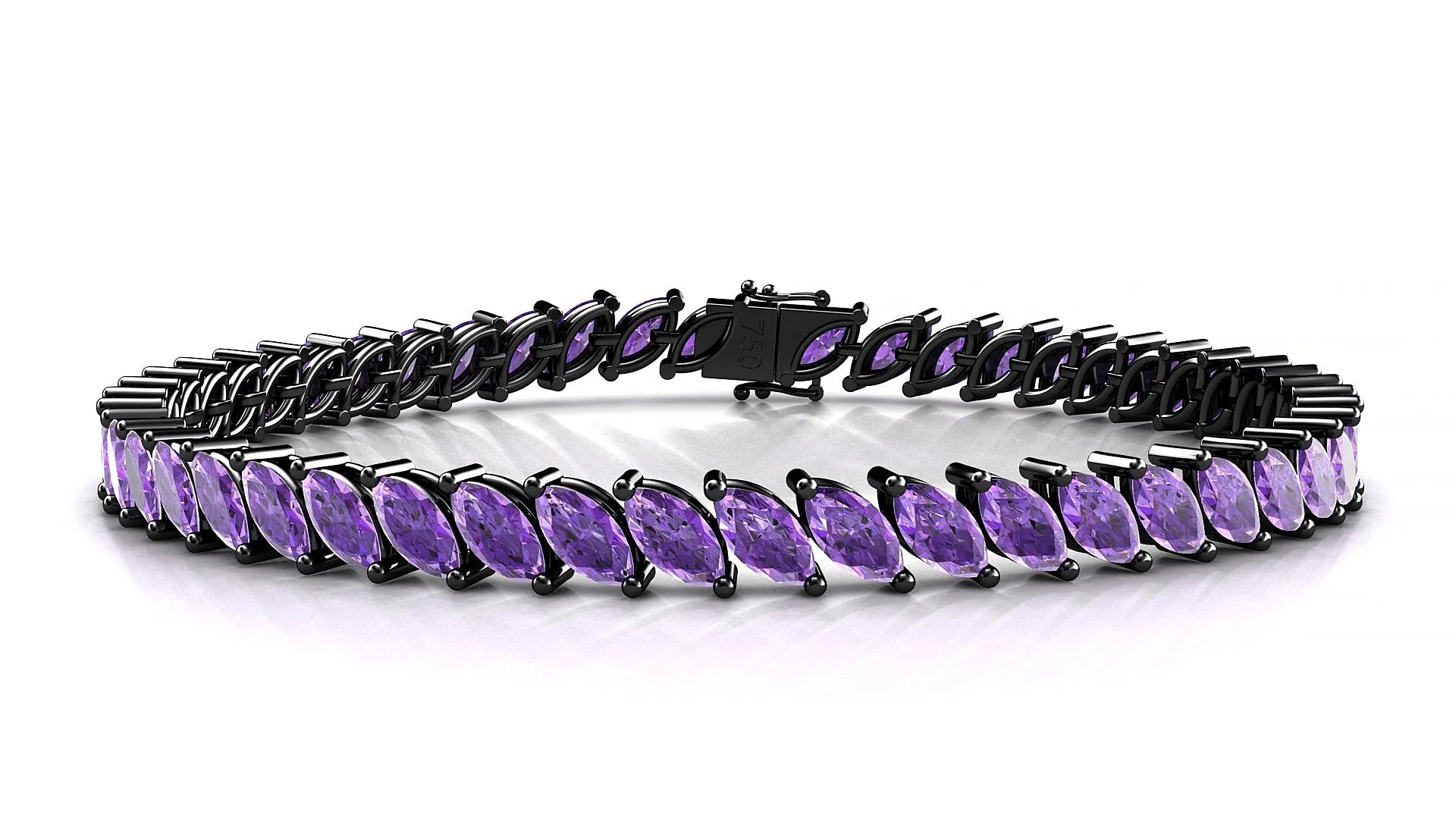 Venezia | 18k Black Gold 6 x 3 mm Marquise Natural Amethyst Tennis Bracelet