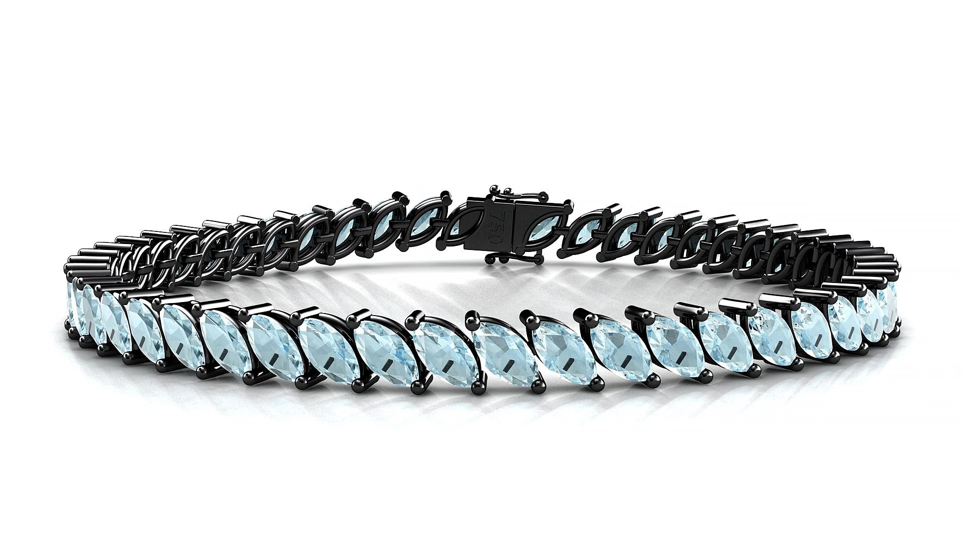 Venezia | 18k Black Gold 6 x 3 mm Marquise Natural Aquamarine 15 cm Tennis Bracelet