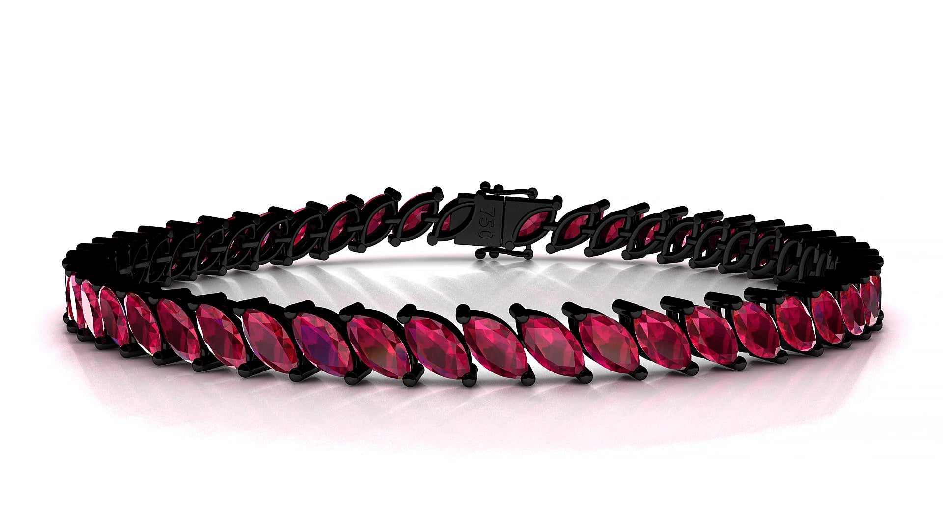Venezia | 18k Black Gold 6 x 3 mm Marquise Natural Ruby 15 cm Tennis Bracelet