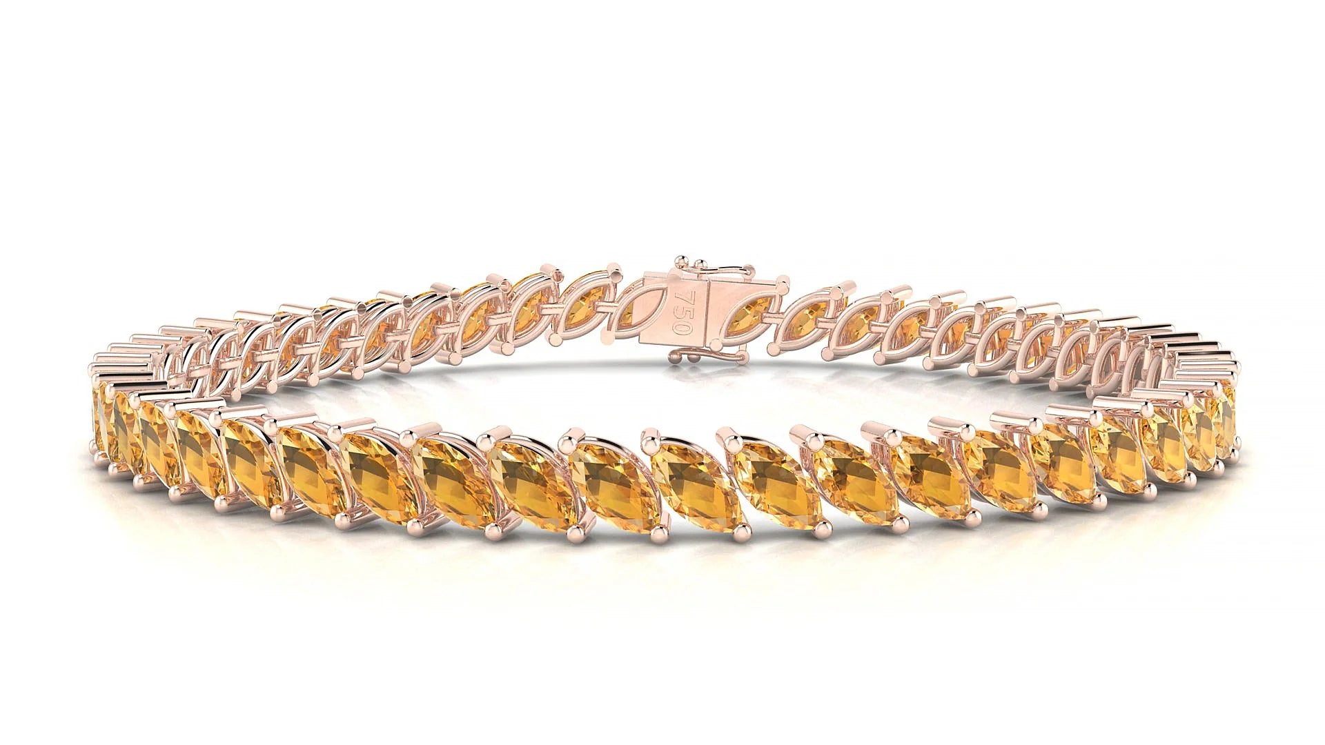 Venezia | 18k Rose Gold 6 x 3 mm Marquise Natural Citrine Tennis Bracelet