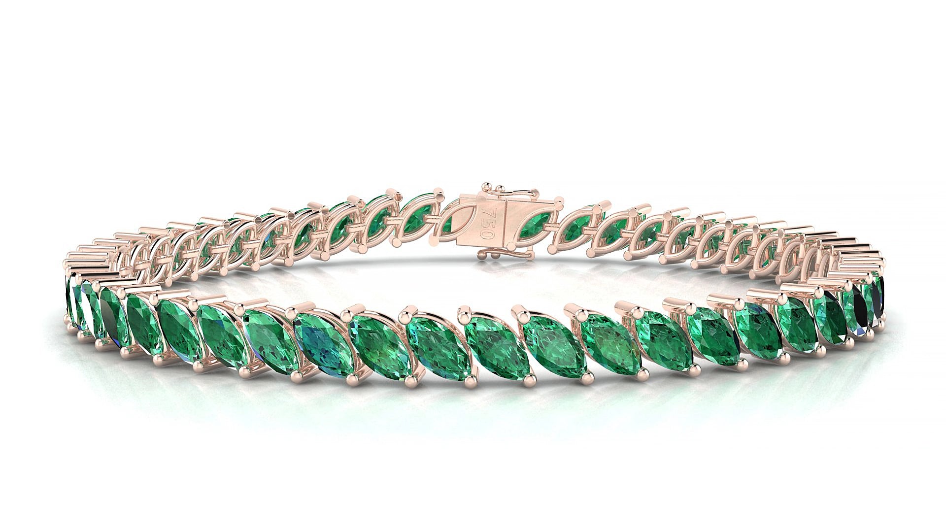 Venezia | 18k Rose Gold 6 x 3 mm Marquise Natural Emerald 15 cm Tennis Bracelet