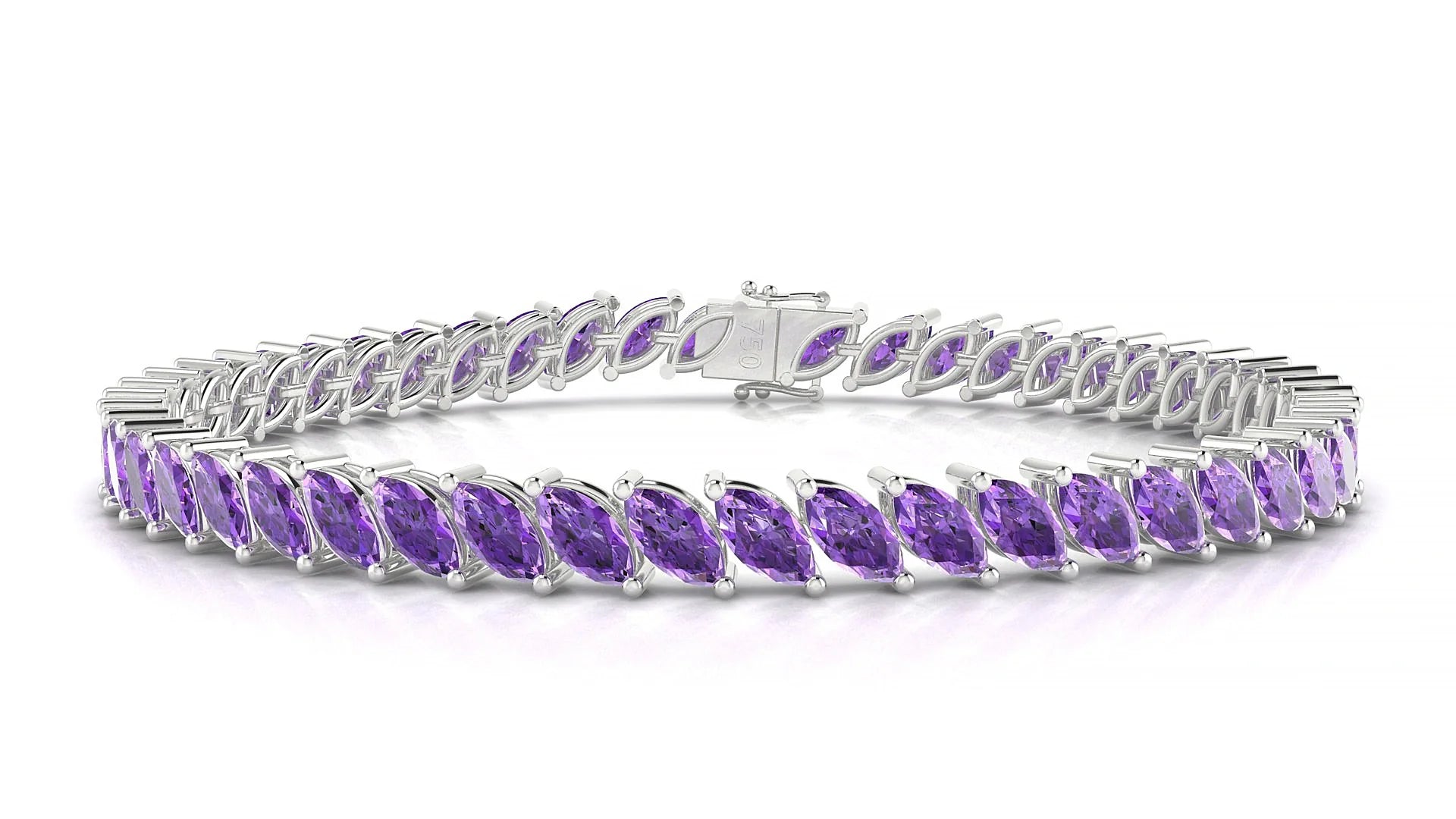 Venezia | 18k White Gold 6 x 3 mm Marquise Natural Amethyst Tennis Bracelet