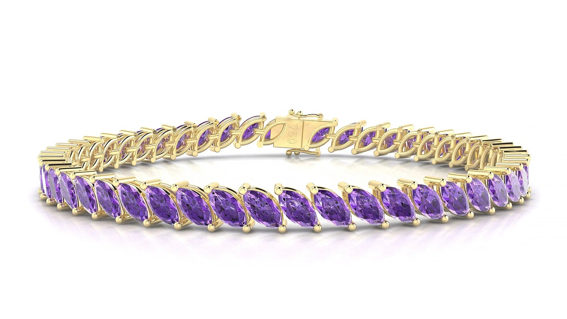 Venezia | 18k Yellow Gold 6 x 3 mm Marquise Natural Amethyst Tennis Bracelet