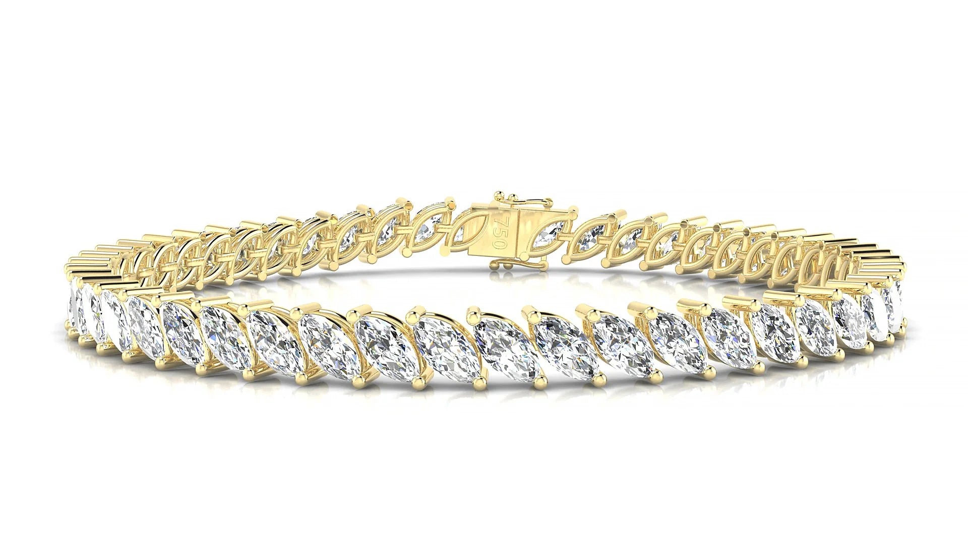 Venezia | 18k Yellow Gold 6 x 3 mm Marquise Lab-Grown Diamond 18 cm Tennis Bracelet