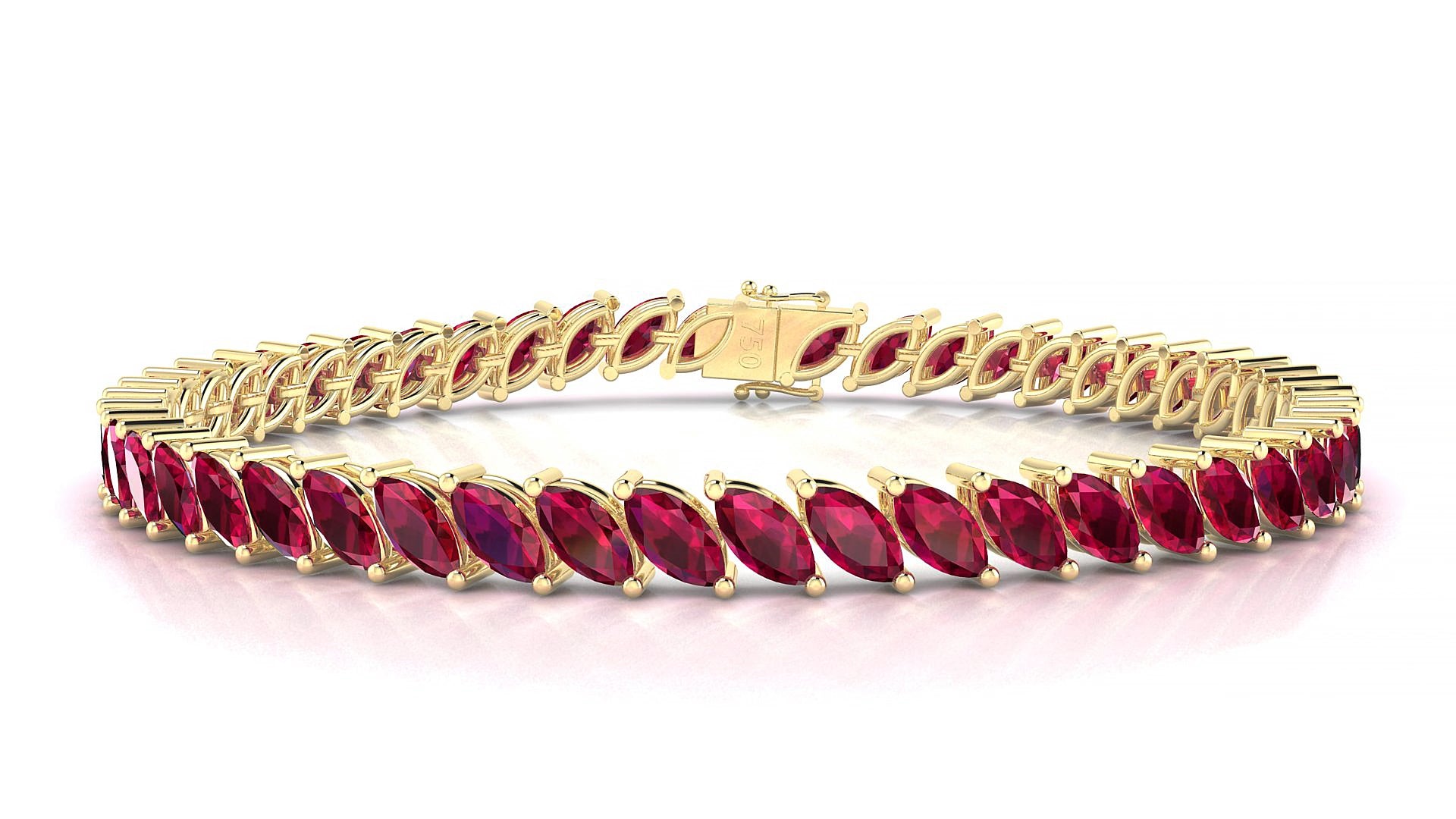 Venezia | 18k Yellow Gold 6 x 3 mm Marquise Natural Ruby 15 cm Tennis Bracelet