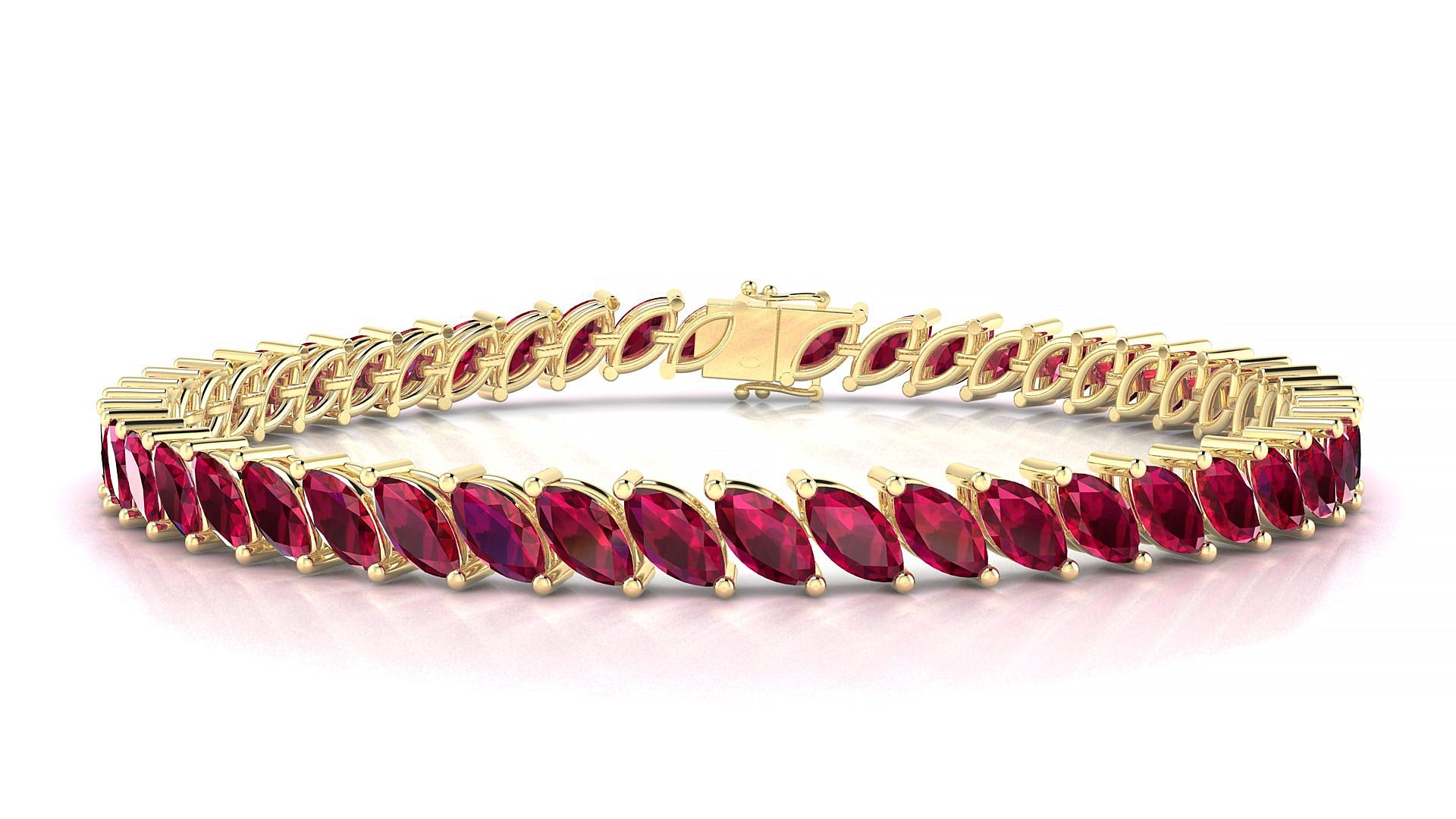 Venezia | 18k Yellow Gold 6 x 3 mm Marquise Natural Ruby Tennis Bracelet