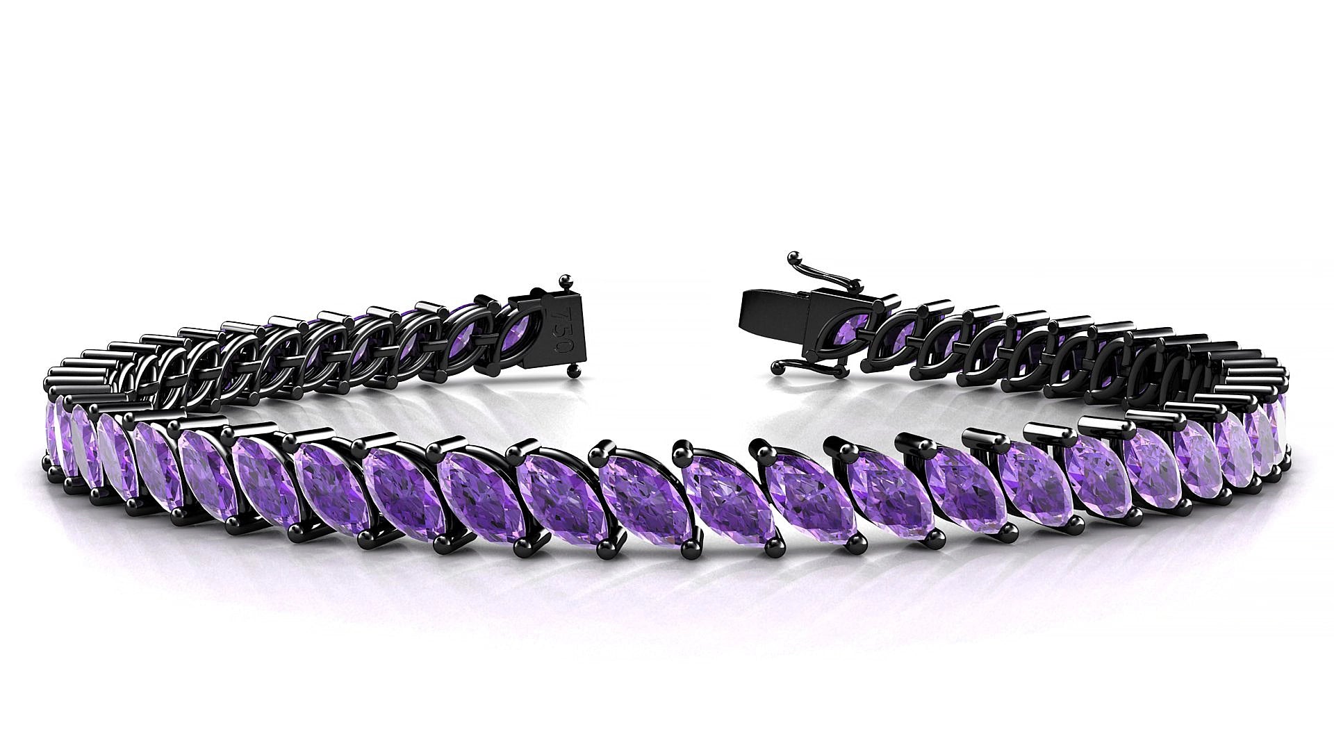 Venezia | 18k Black Gold 6 x 3 mm Marquise Natural Amethyst 15 cm Tennis Bracelet