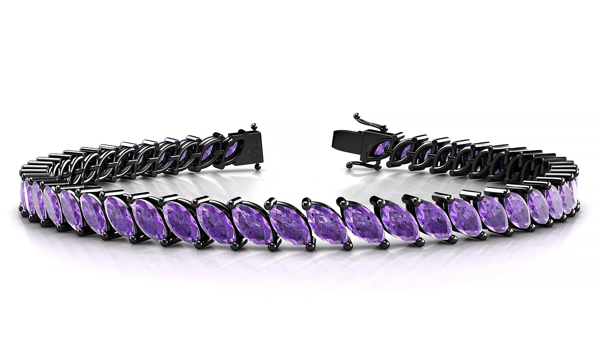 Venezia | 18k Black Gold 6 x 3 mm Marquise Natural Amethyst Tennis Bracelet