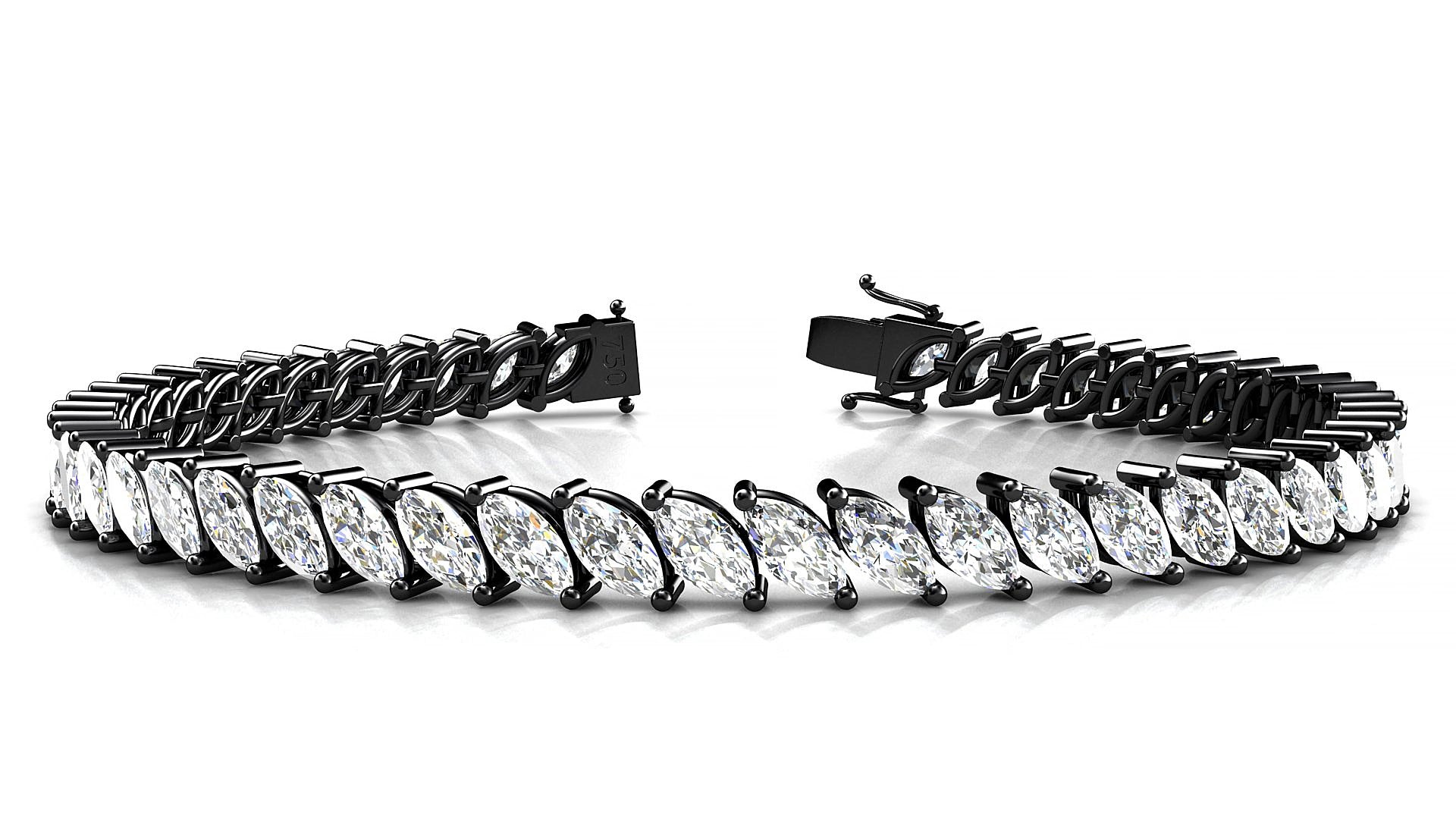Venezia | 18k Black Gold 6 x 3 mm Marquise Natural Diamond 15 cm Tennis Bracelet