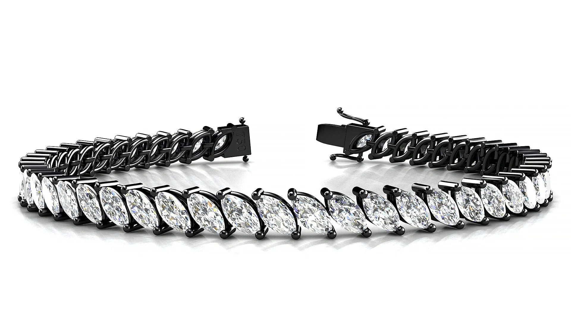 Venezia | 18k Black Gold 6 x 3 mm Marquise Lab-Grown Diamond 18 cm Tennis Bracelet