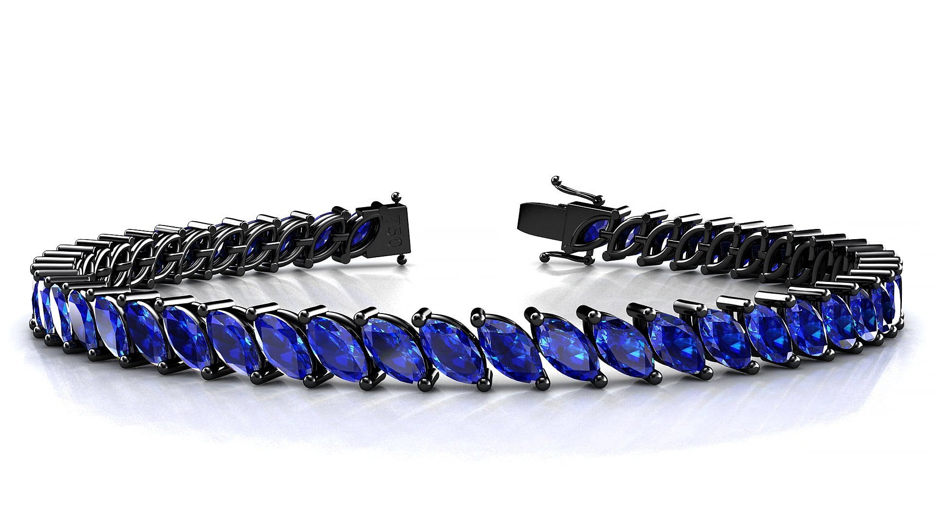 Venezia | 18k Black Gold 6 x 3 mm Marquise Natural Sapphire 15 cm Tennis Bracelet