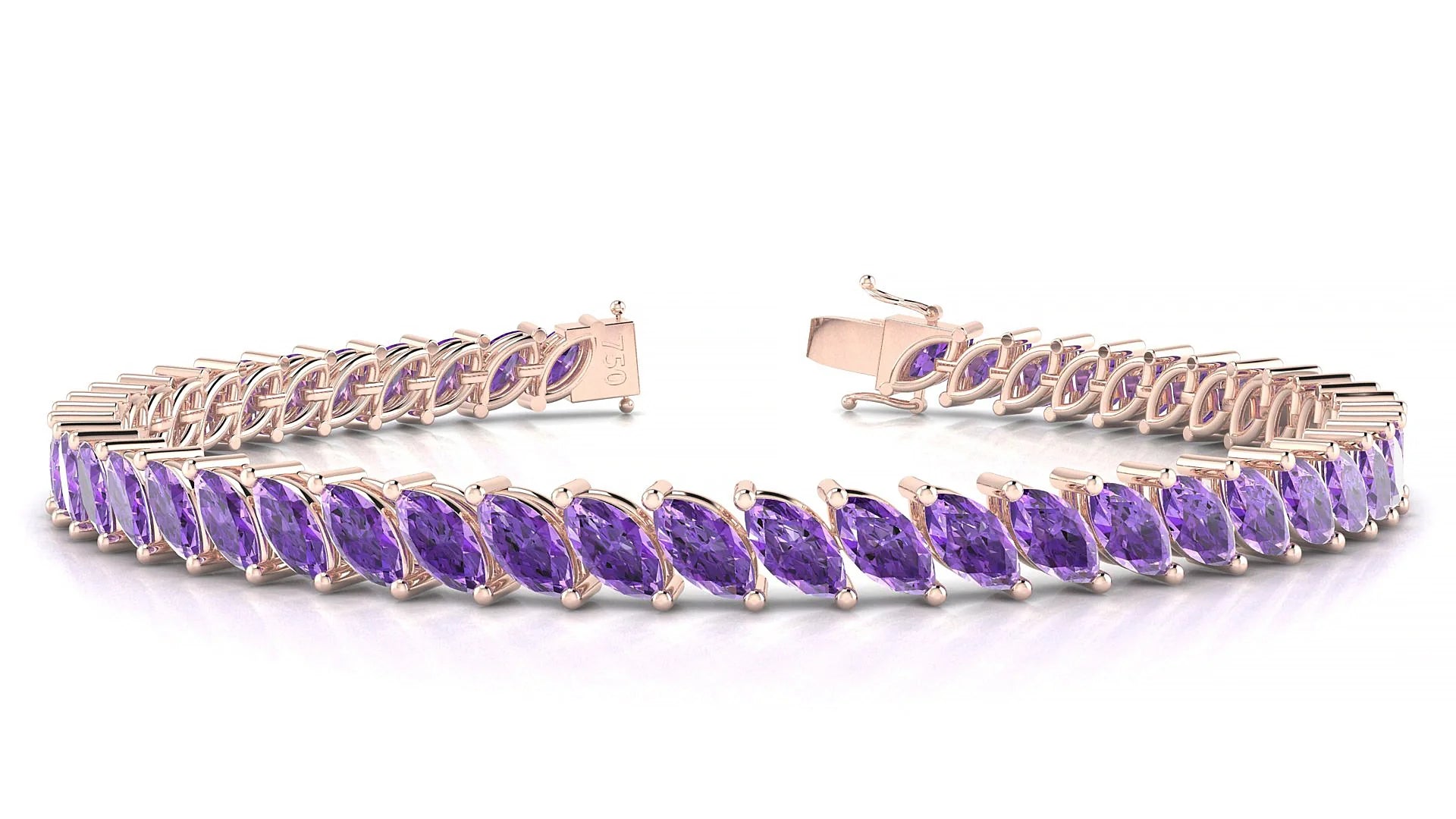 Venezia | 18k Rose Gold 6 x 3 mm Marquise Natural Amethyst Tennis Bracelet