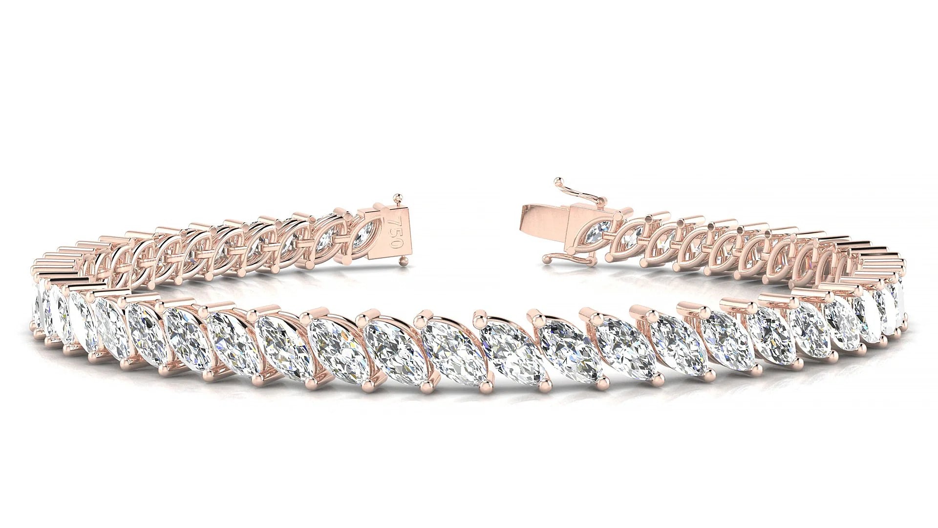 Venezia | 18k Rose Gold 6 x 3 mm Marquise Lab-Grown Diamond 18 cm Tennis Bracelet