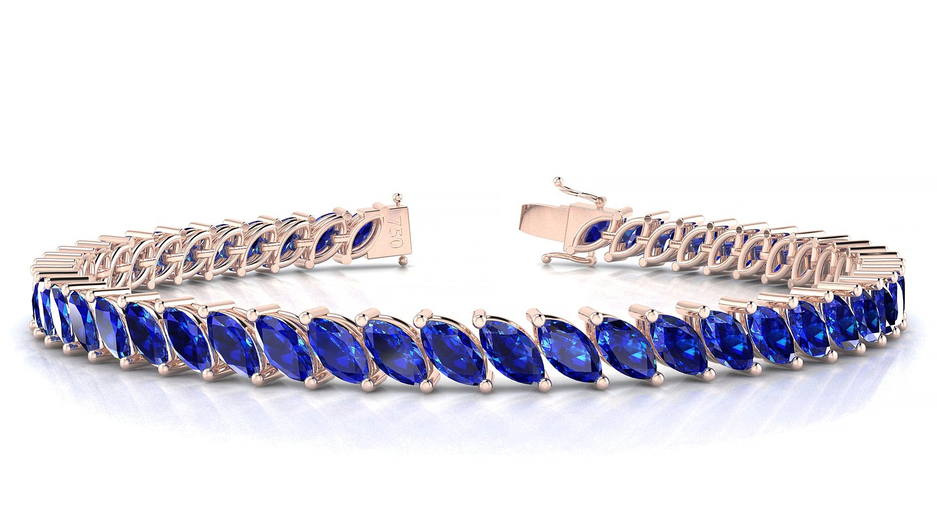 Venezia | 18k Rose Gold 6 x 3 mm Marquise Natural Sapphire 15 cm Tennis Bracelet