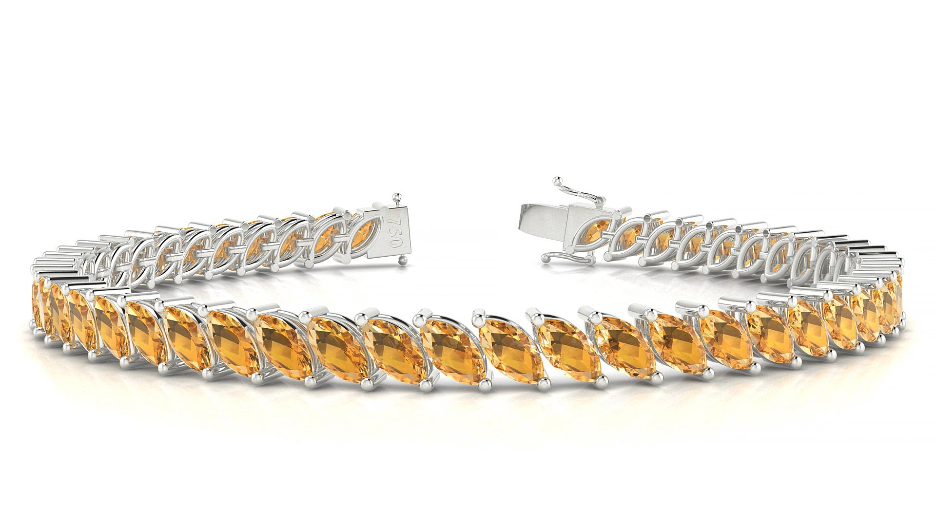 Venezia | 18k White Gold 6 x 3 mm Marquise Natural Citrine 15 cm Tennis Bracelet