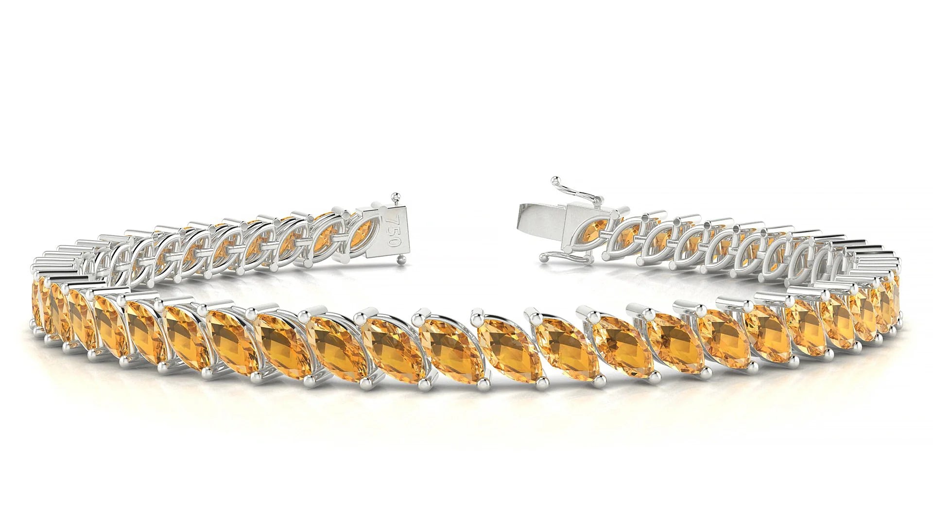 Venezia | 18k White Gold 6 x 3 mm Marquise Natural Citrine Tennis Bracelet