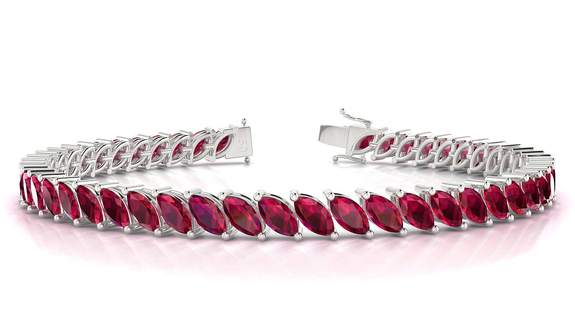 Venezia | 18k White Gold 6 x 3 mm Marquise Natural Ruby Tennis Bracelet