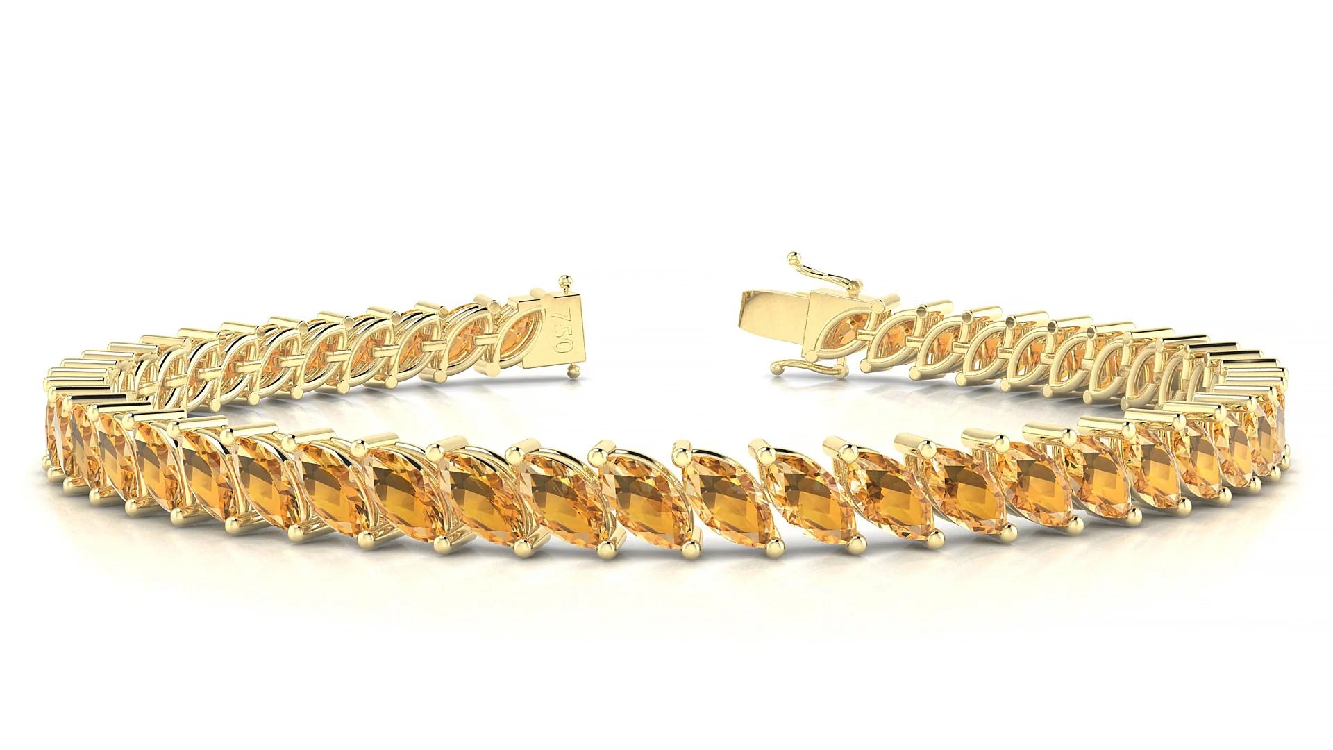 Venezia | 18k Yellow Gold 6 x 3 mm Marquise Natural Citrine Tennis Bracelet