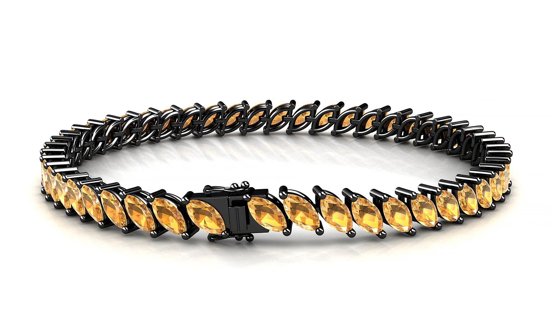 Venezia | 18k Black Gold 6 x 3 mm Marquise Natural Citrine 15 cm Tennis Bracelet