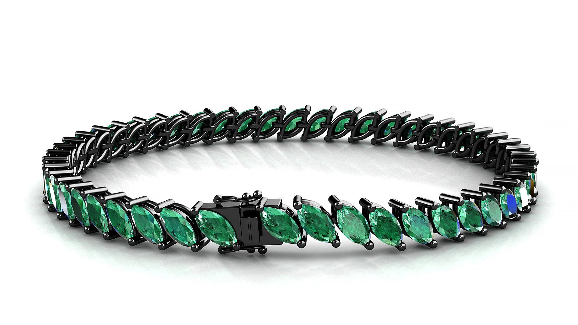 Venezia | 18k Black Gold 6 x 3 mm Marquise Natural Emerald 15 cm Tennis Bracelet