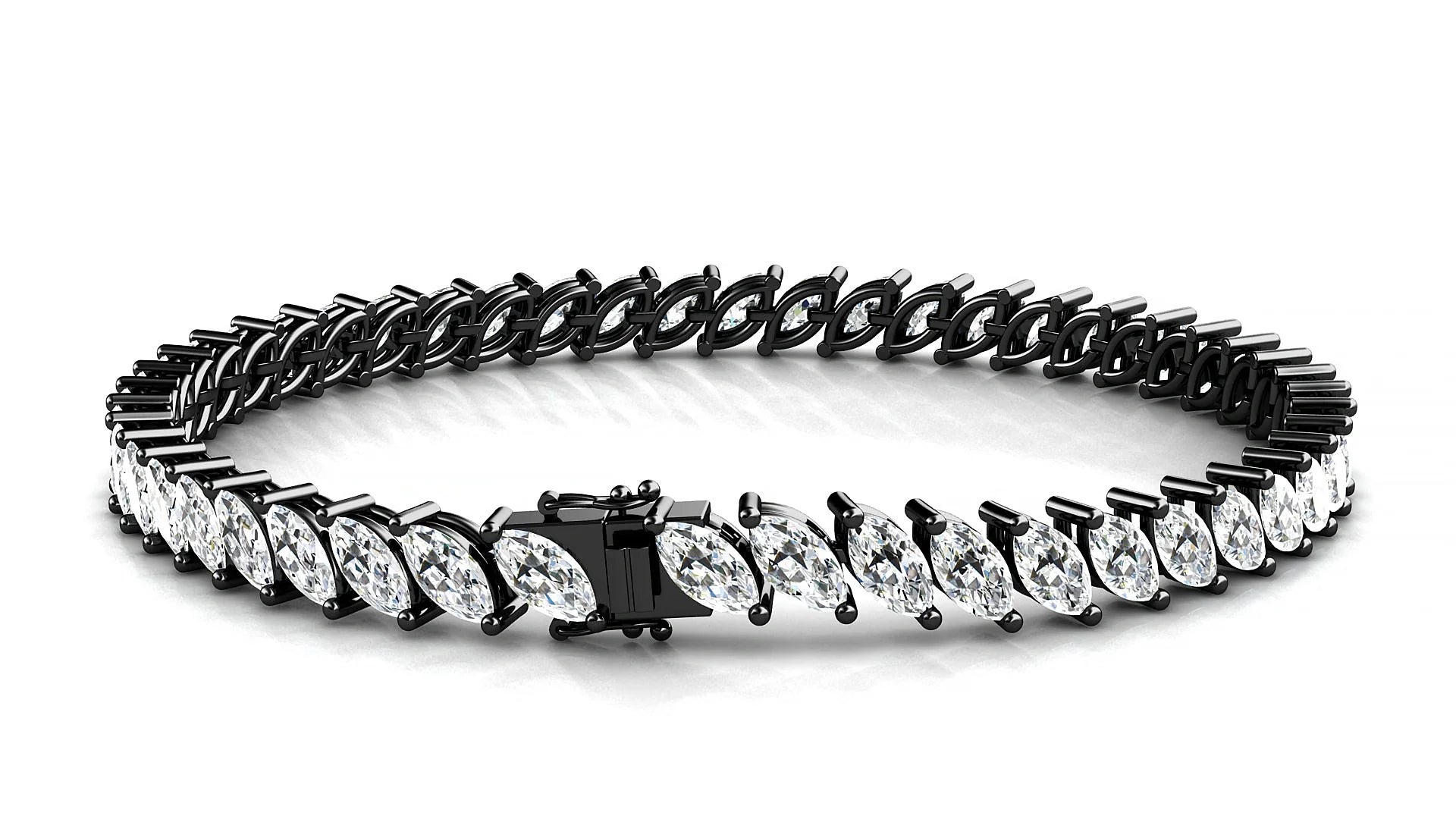 Venezia | 18k Black Gold 6 x 3 mm Marquise Lab-Grown Diamond 18 cm Tennis Bracelet