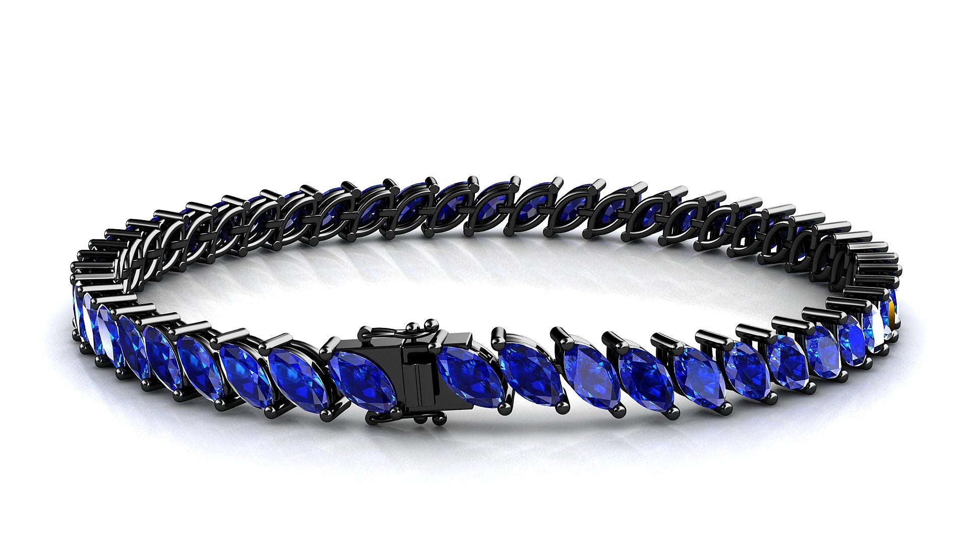 Venezia | 18k Black Gold 6 x 3 mm Marquise Natural Sapphire 15 cm Tennis Bracelet