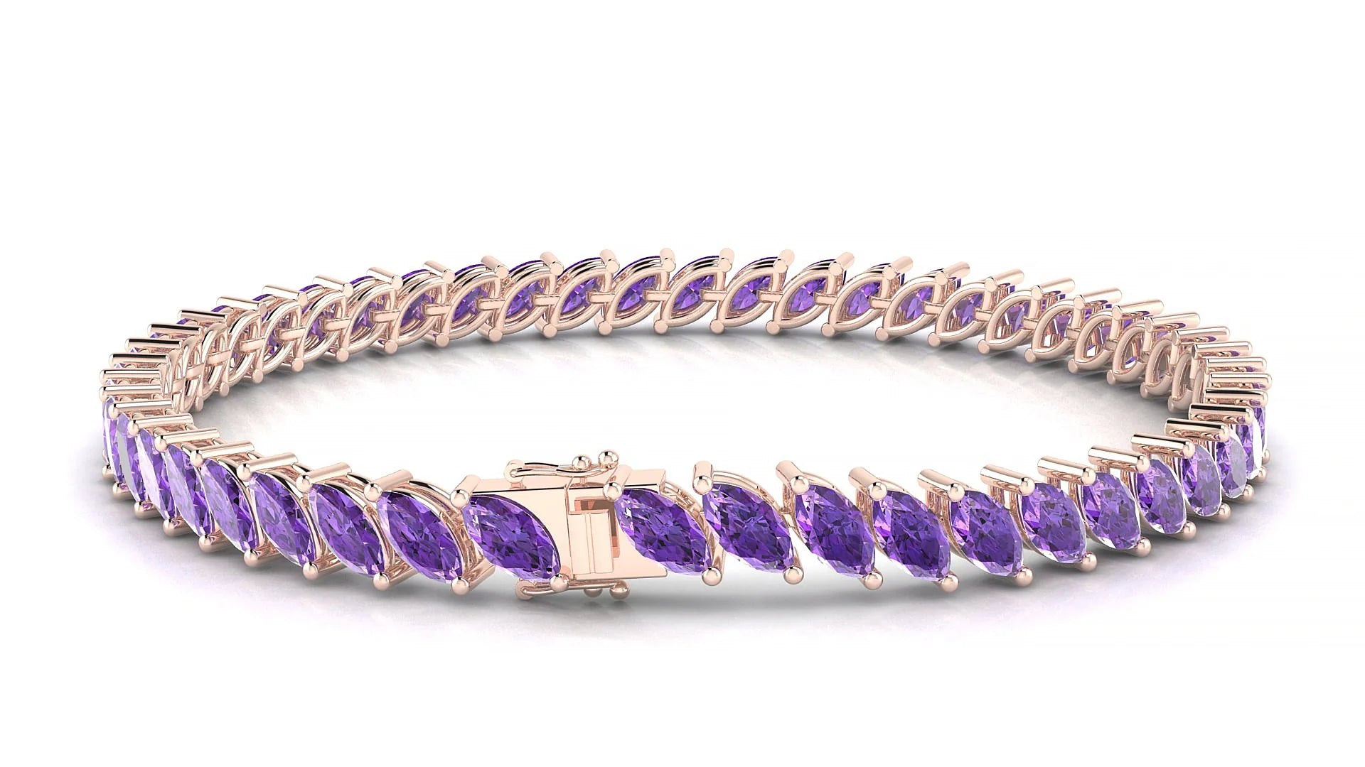 Venezia | 18k Rose Gold 6 x 3 mm Marquise Natural Amethyst Tennis Bracelet