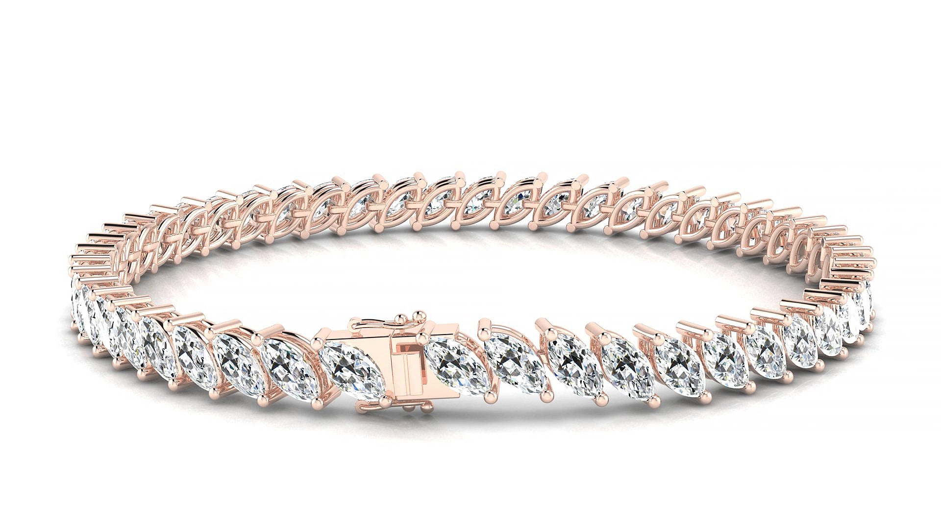 Venezia | 18k Rose Gold 6 x 3 mm Marquise Natural Diamond 15 cm Tennis Bracelet