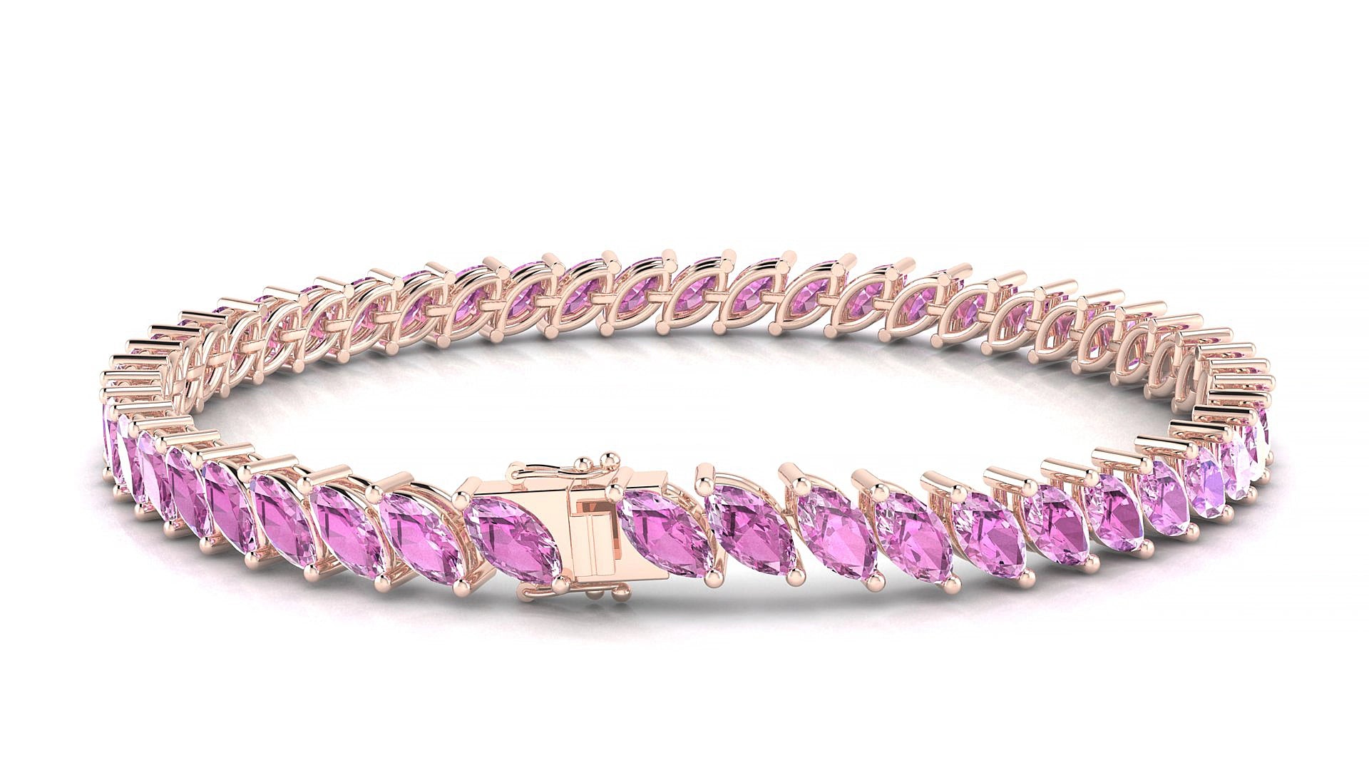 Venezia | 18k Rose Gold 6 x 3 mm Marquise Natural Pink Sapphire 15 cm Tennis Bracelet