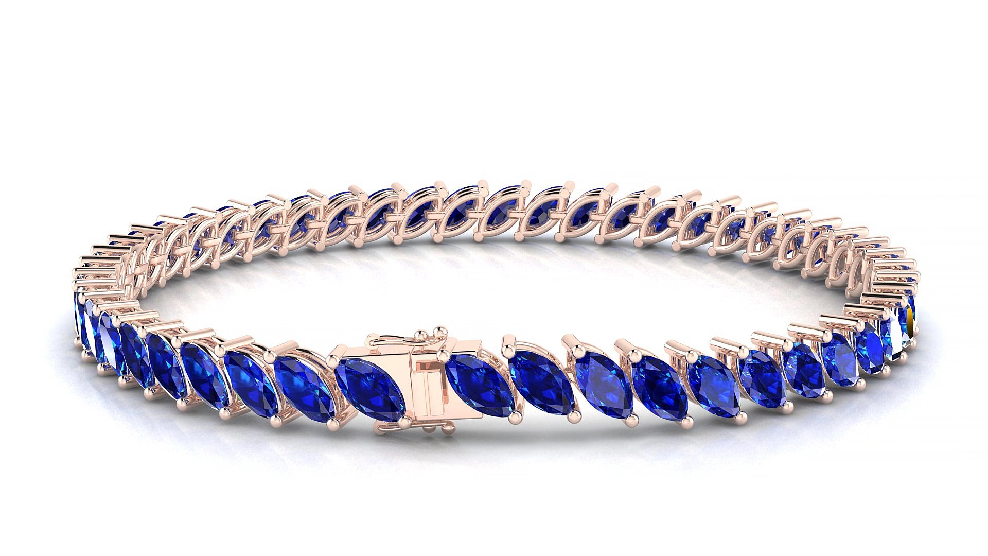 Venezia | 18k Rose Gold 6 x 3 mm Marquise Natural Sapphire 15 cm Tennis Bracelet