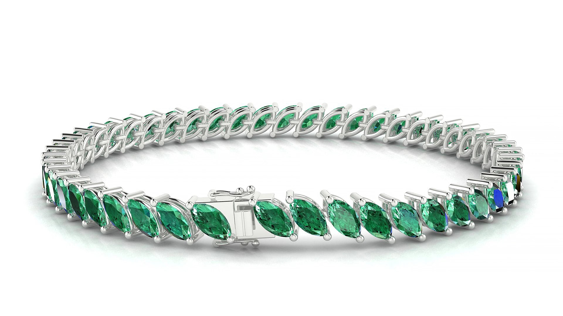 Venezia | 18k White Gold 6 x 3 mm Marquise Natural Emerald 15 cm Tennis Bracelet